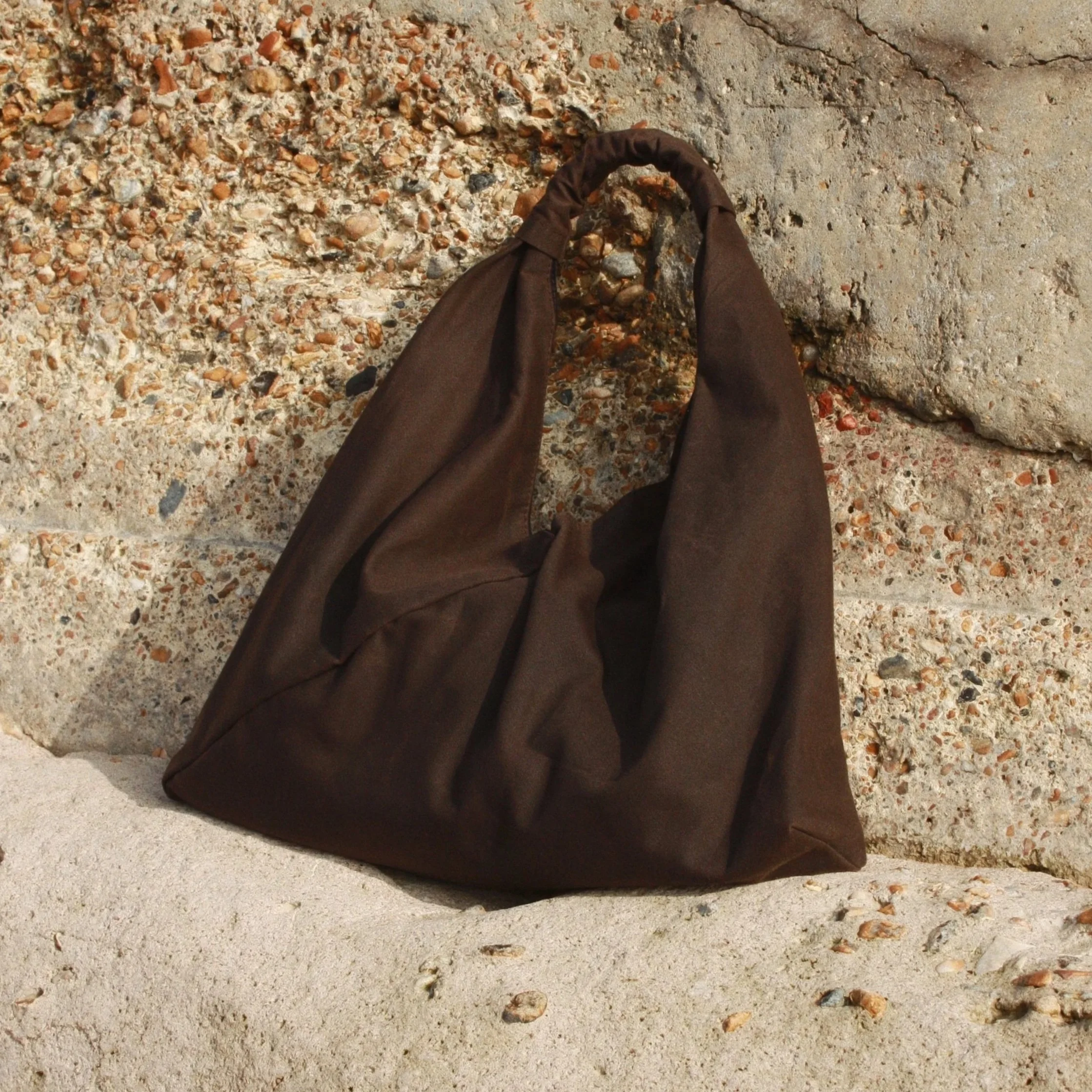 Deadstock waxed cotton fabric handbag with satin lining