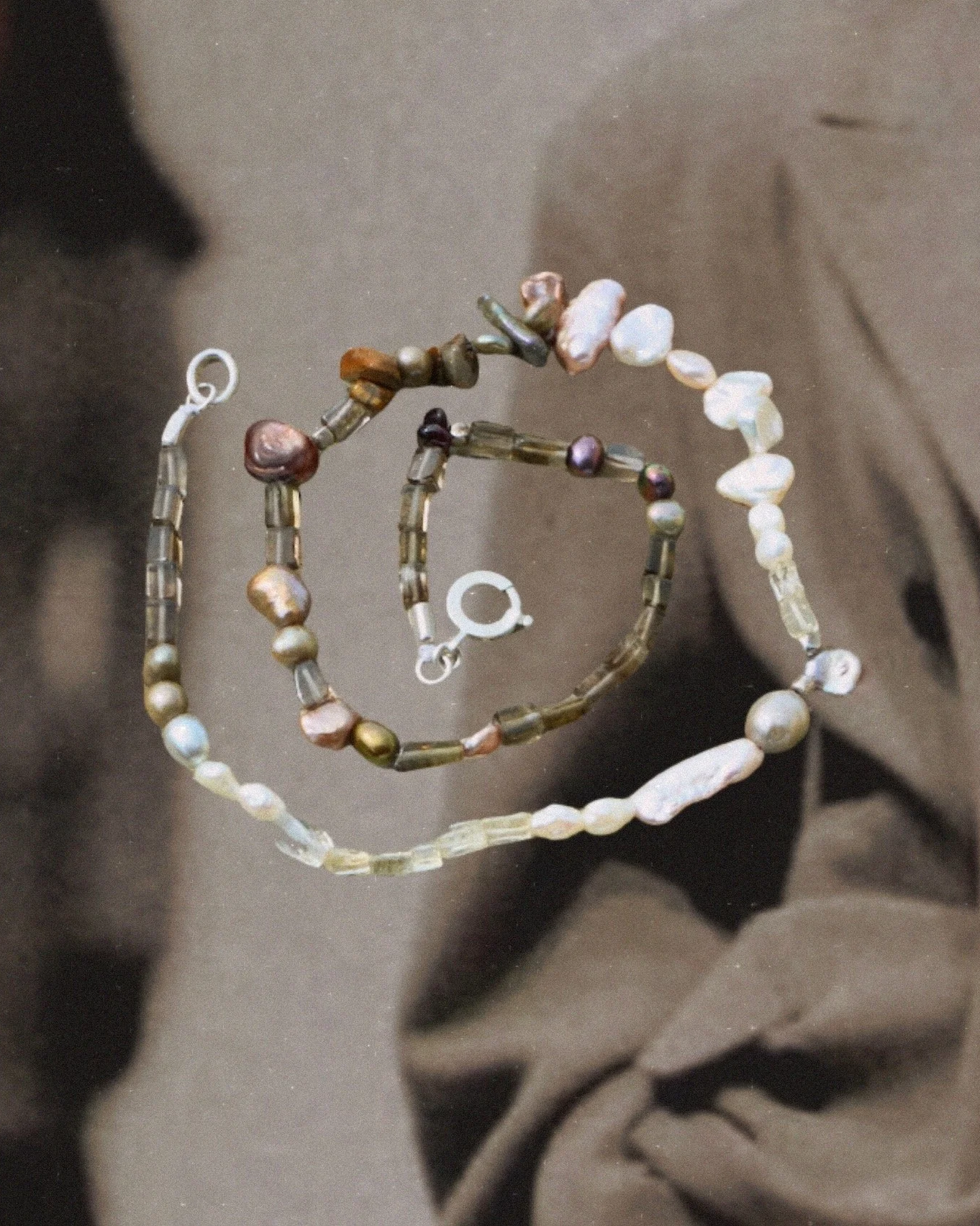 Smokey quartz & chunky reclaimed pearl necklace
