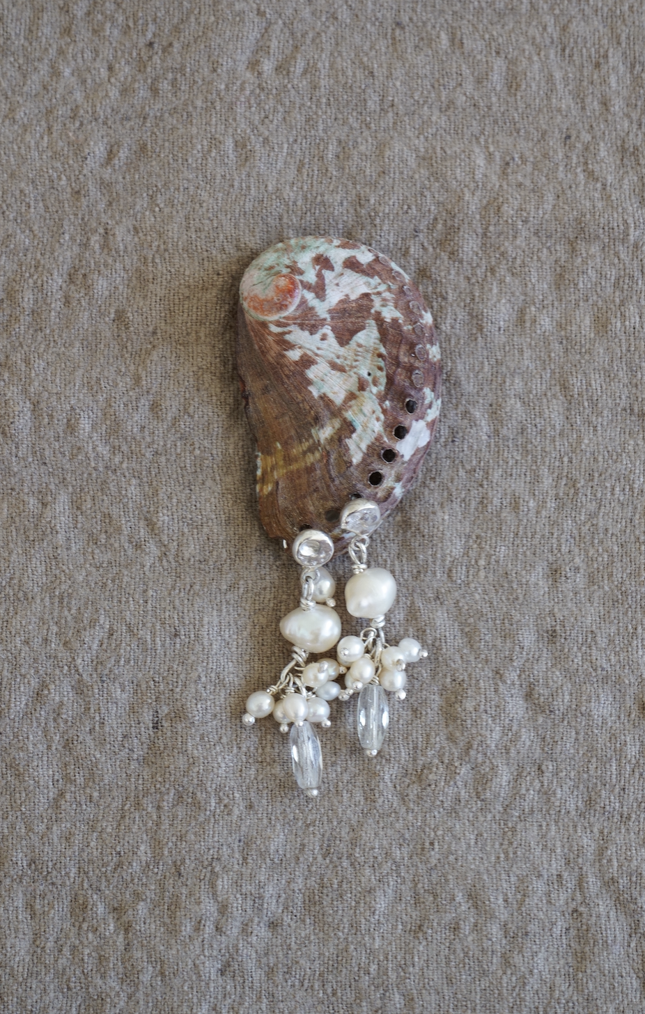 Palmworks sustainable salvaged reclaimed pearl necklace, handmade. wedding bridal couture commission jewellery made in brighton uk - sustainable handmade draped freshwater pearls