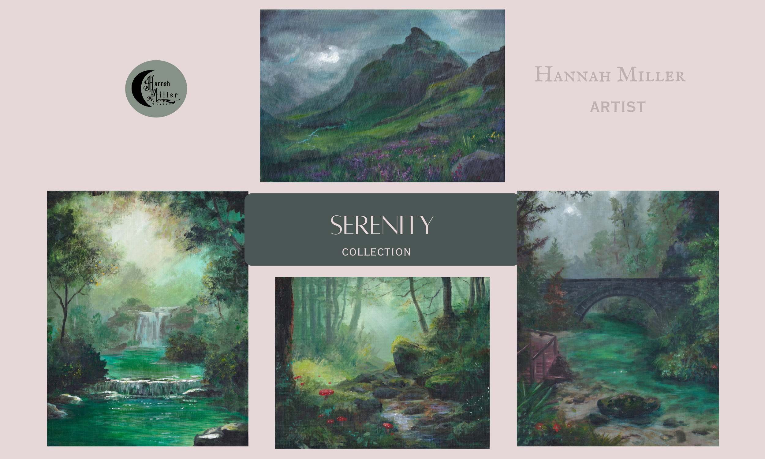 images of all four postcards that were originally paintings of forests
