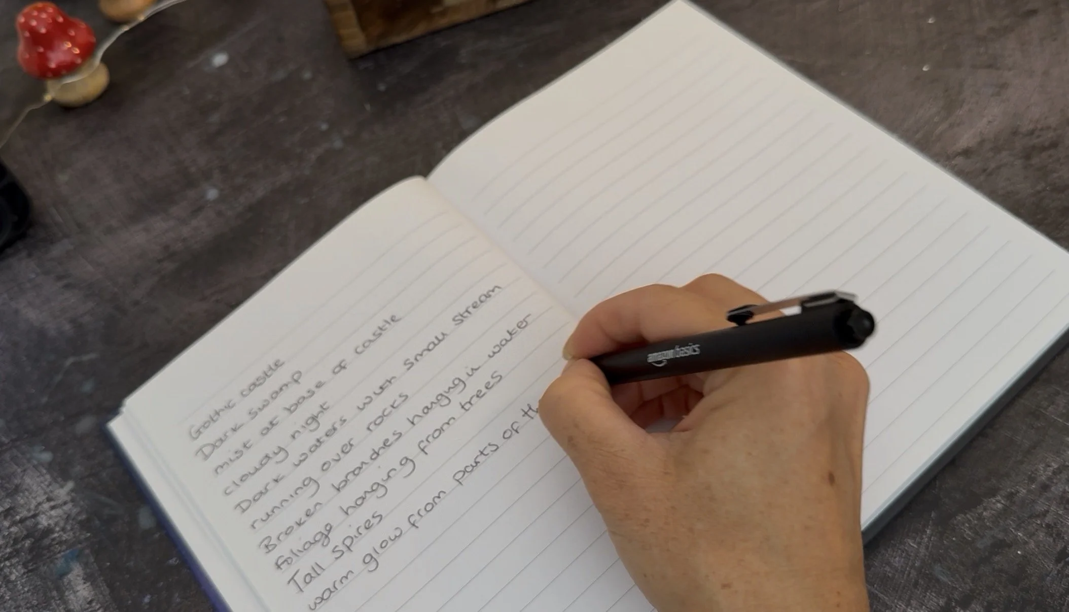 writing notes about a scene in my painting
