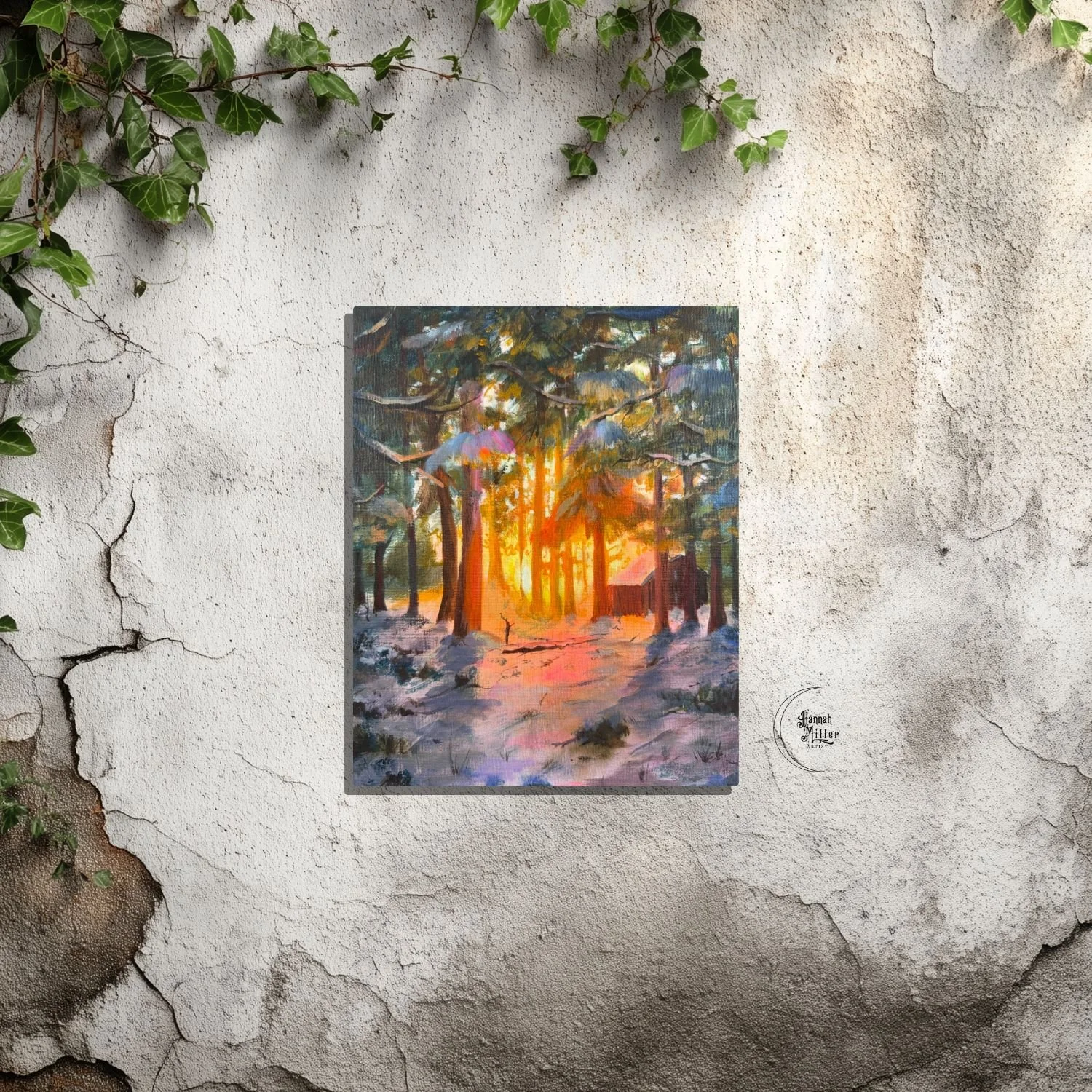 Original Acrylic Snowy Sunset Painting | "A Winter's Glow" | Winter Forest Wall Art