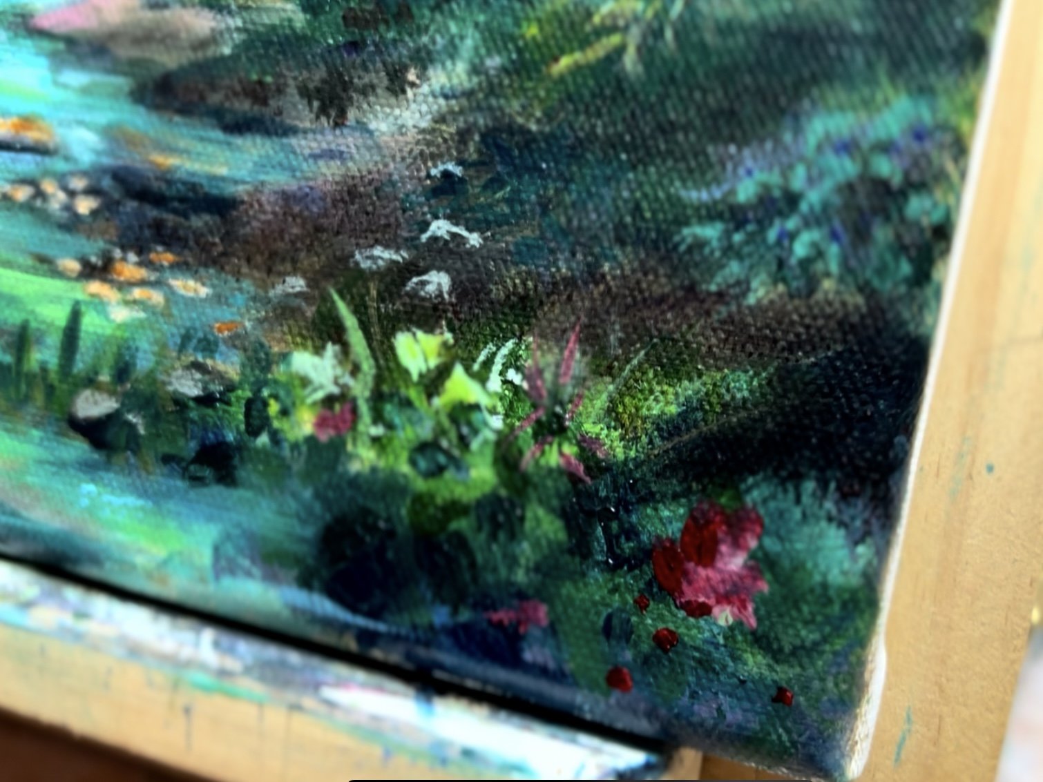 close-up of a section of a fantasy forest painting