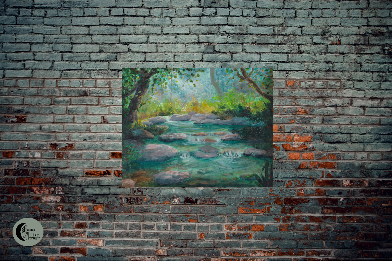 acrylic stream in forest painting