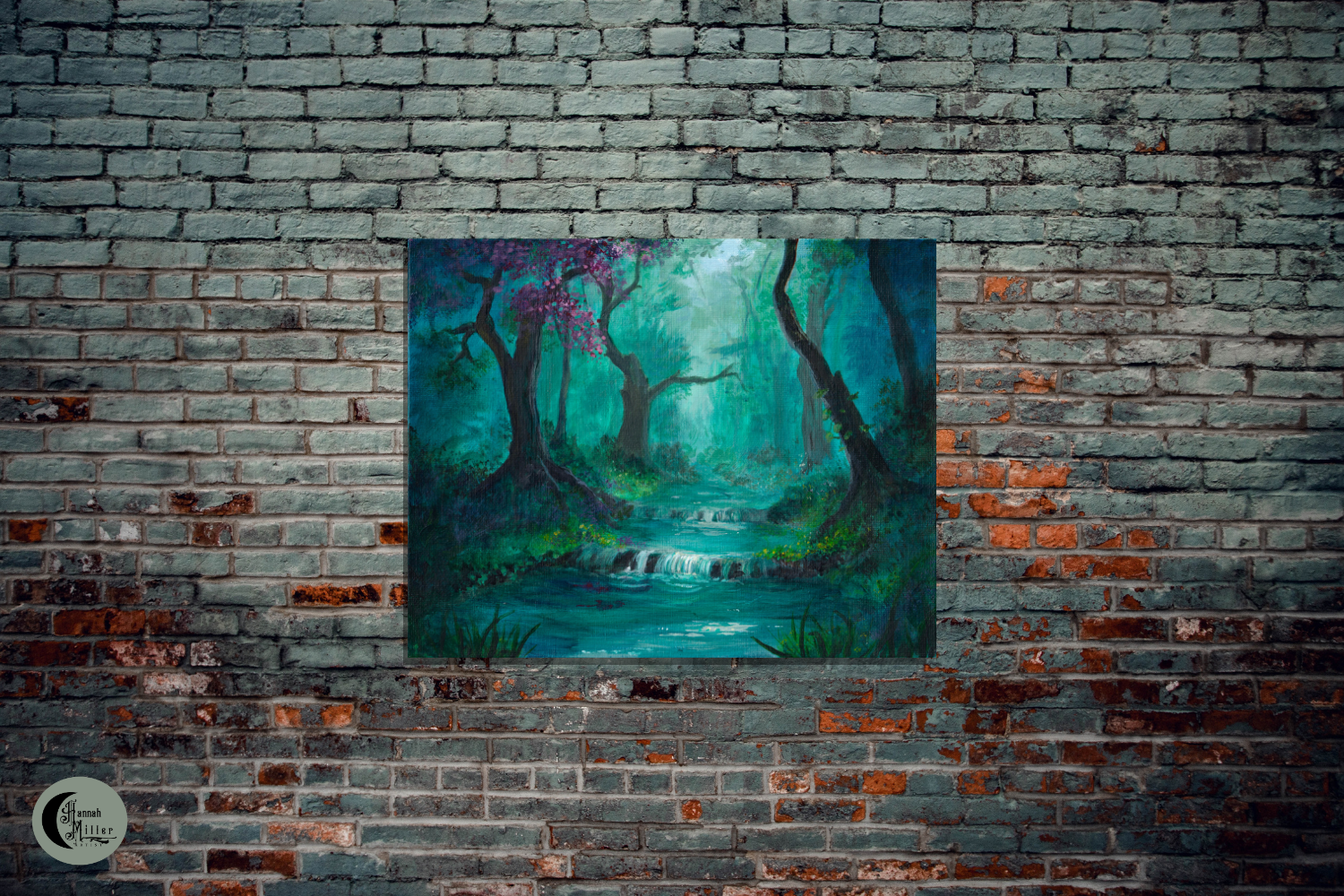 turquoise forest acrylic painting