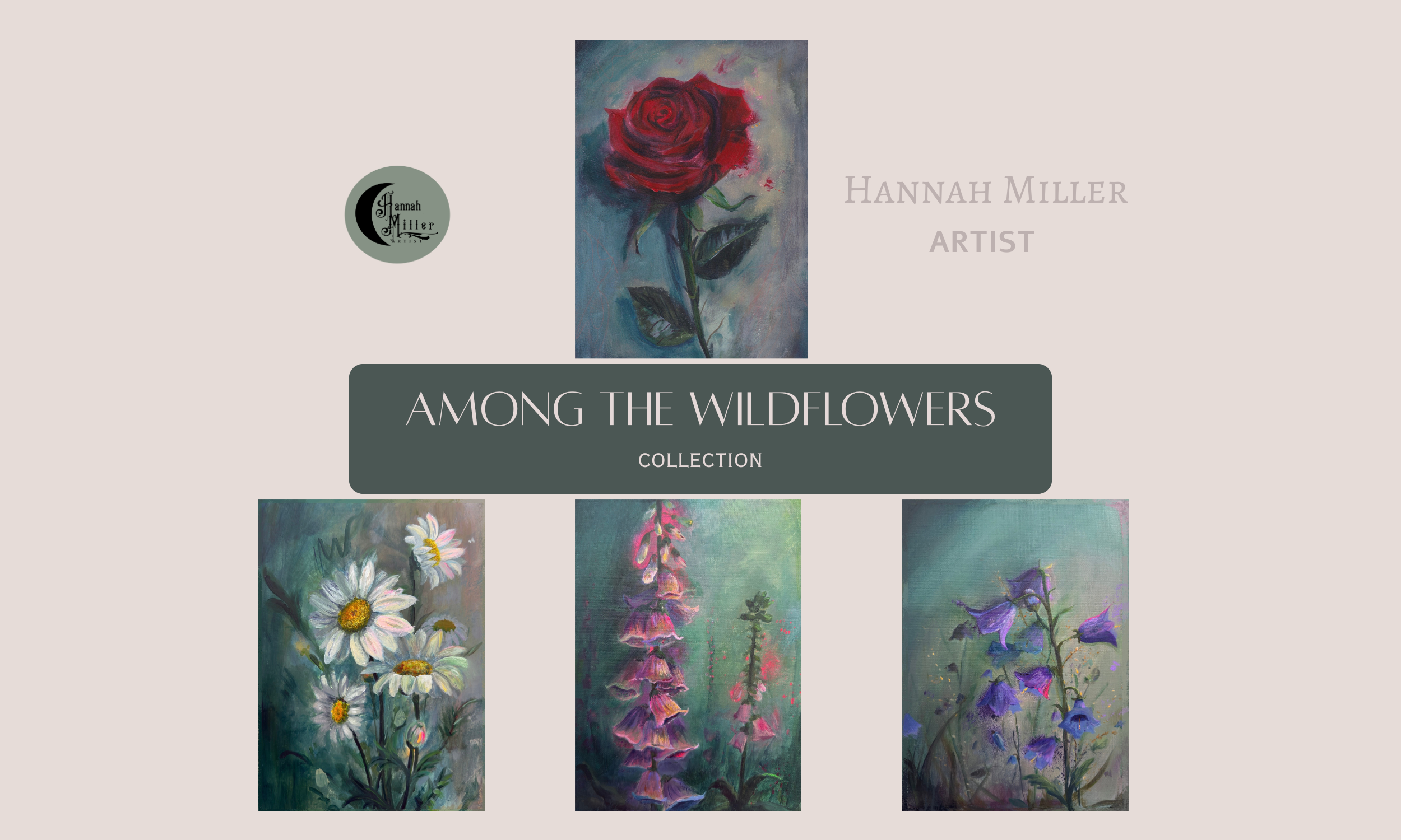 Images of four flower prints that are inside each set of postcards