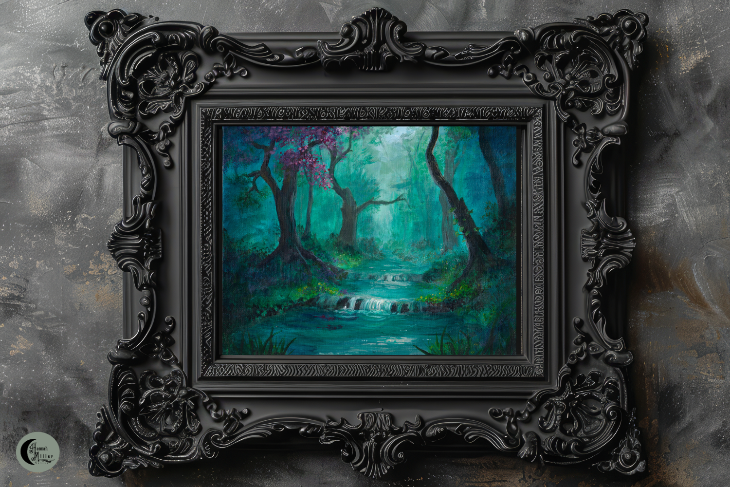 mystical forest painting in gothic frame