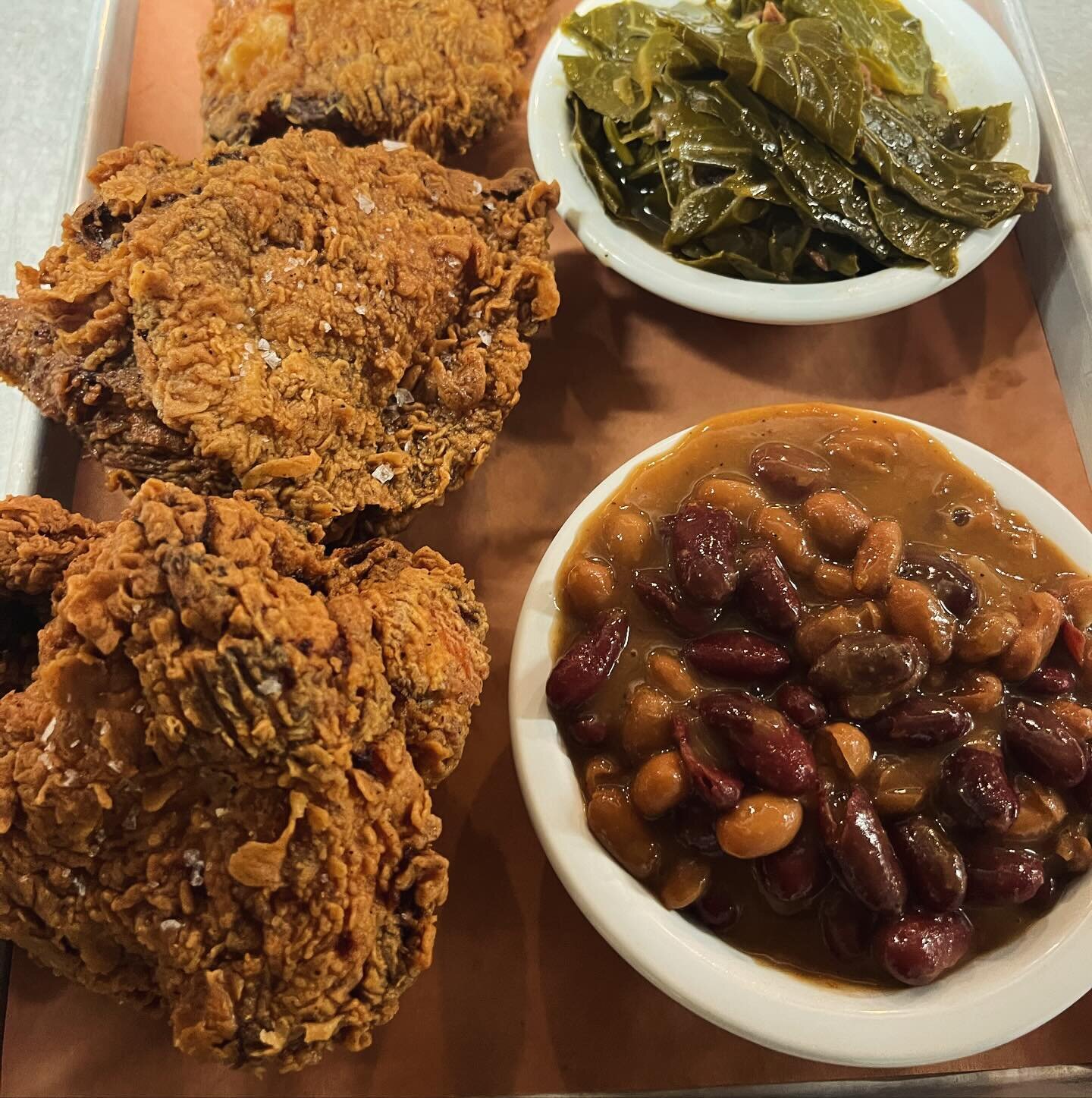 #friedchicken #collardgreens #smokeybeans #wellfleet #capecod #lunch #dinner