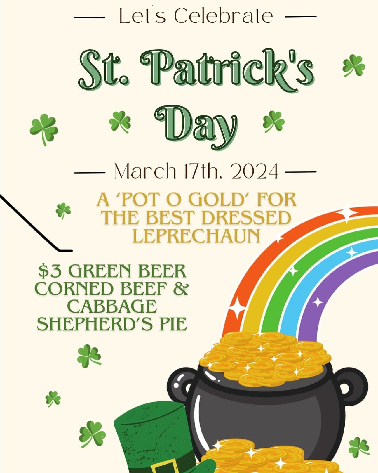 Happy St. Patrick&rsquo;s Day! We open at noon!
.
.
.
#stpatricksday #cornedbeef #greenbeer #luckoftheirish🍀 #wellfleet #capecod #theblock #sundayfunday