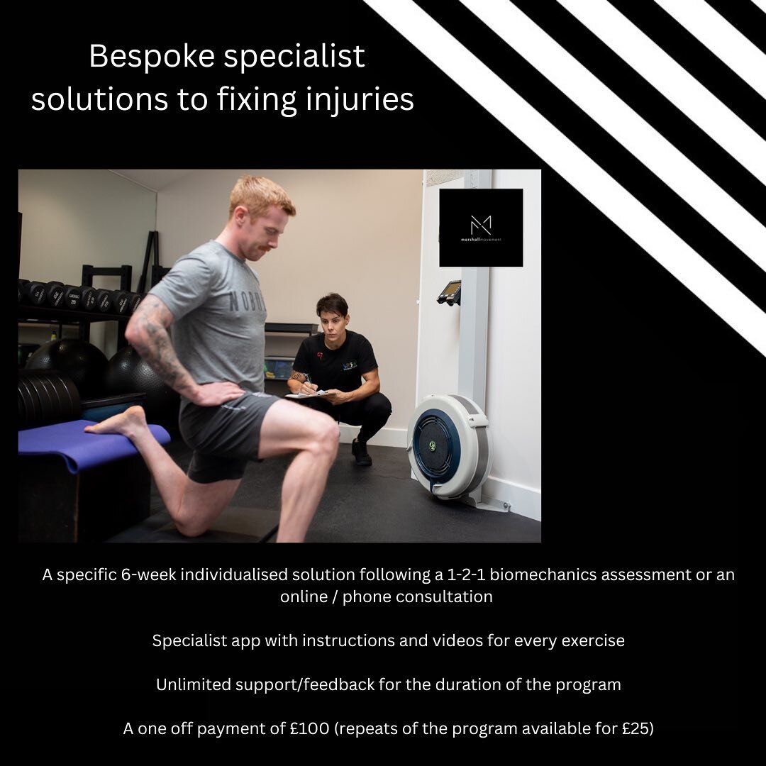 A specific 6-week individualised solution following a 1-2-1 biomechanics assessment or an online / phone consultation 

Specialist app 📲 with instructions and videos for every exercise

Unlimited support/feedback for the duration of the program

A o