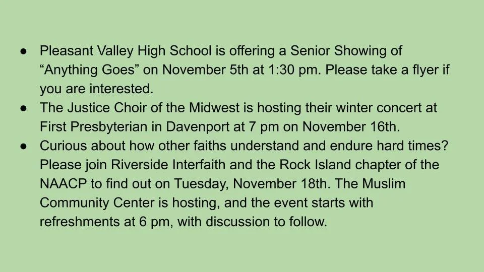 Announcements for November 2, 2025