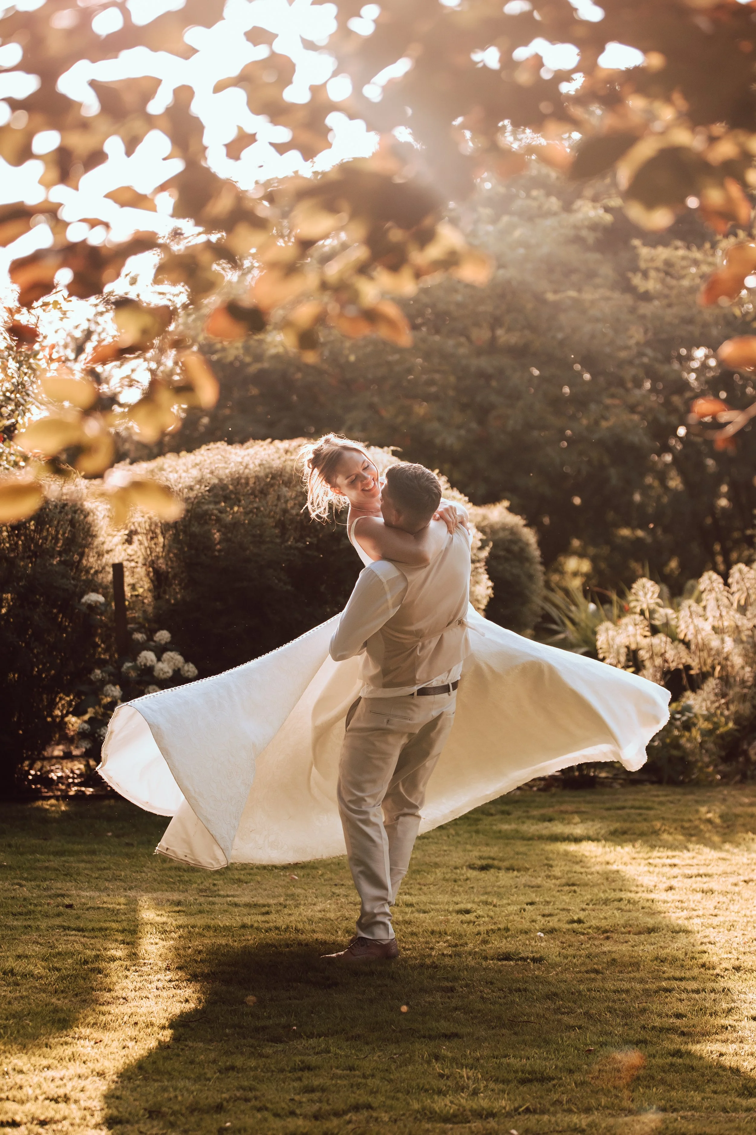 Bride & Groom Twirl Wedding Day Editorial Portraits Photo by Photographer Liam Gillan 