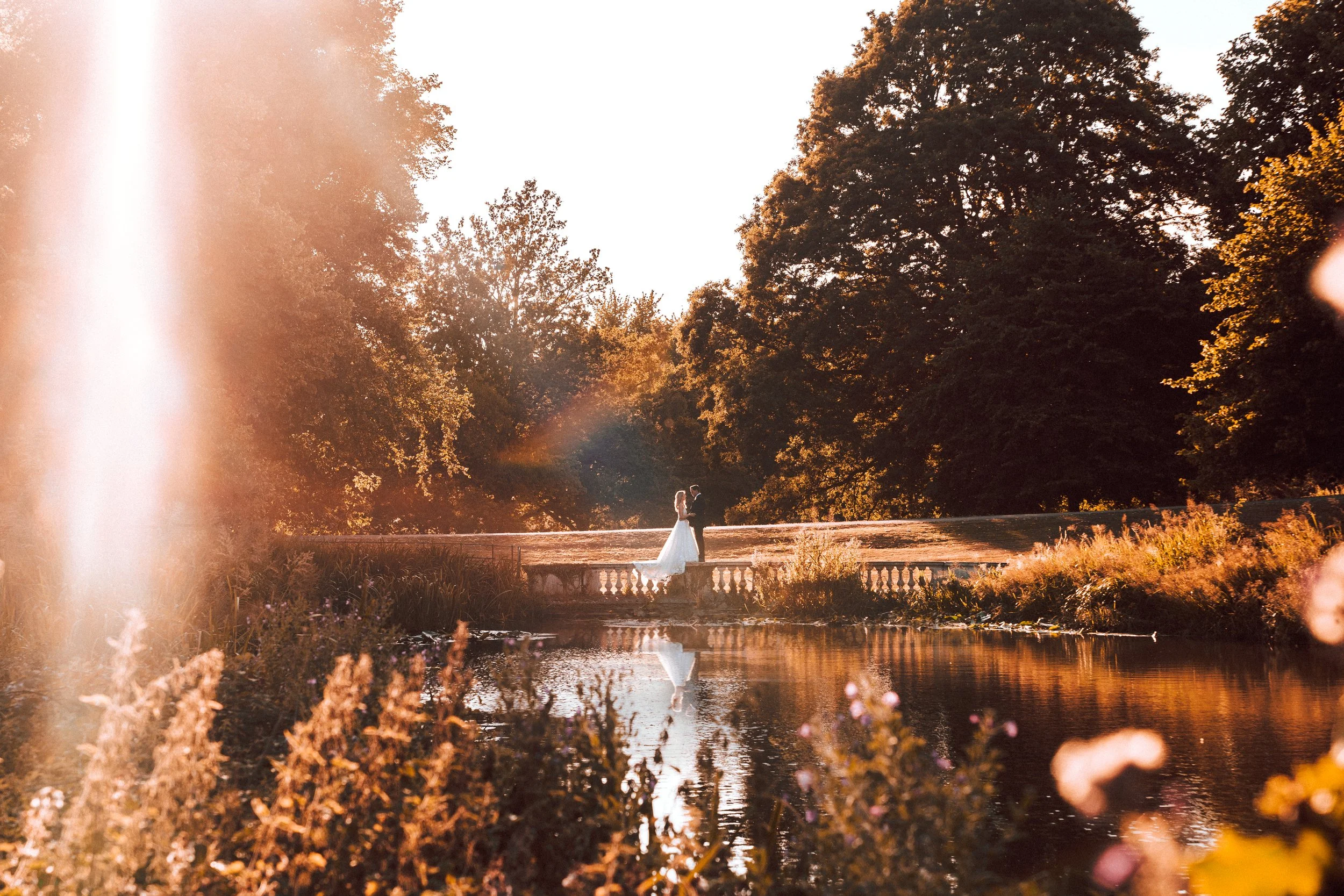 Wedding Day Editorial Sunset Portraits Photo at Braxted Park Estate by Photographer Liam Gillan 