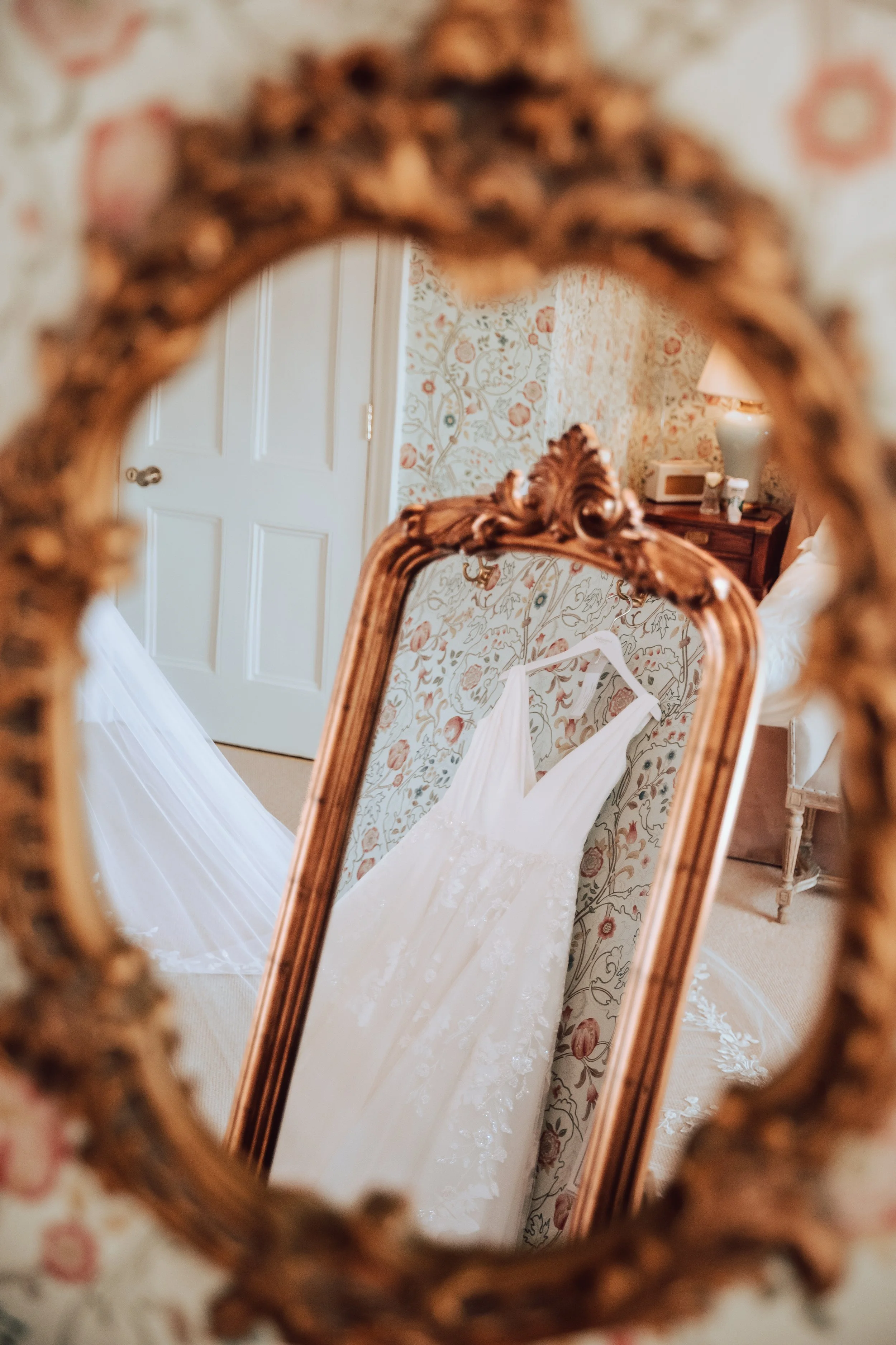 Baddow Park House Wedding Dress Reflection Shot Photographer Liam Gillan