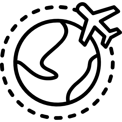 Icon of an airplane flying around Earth