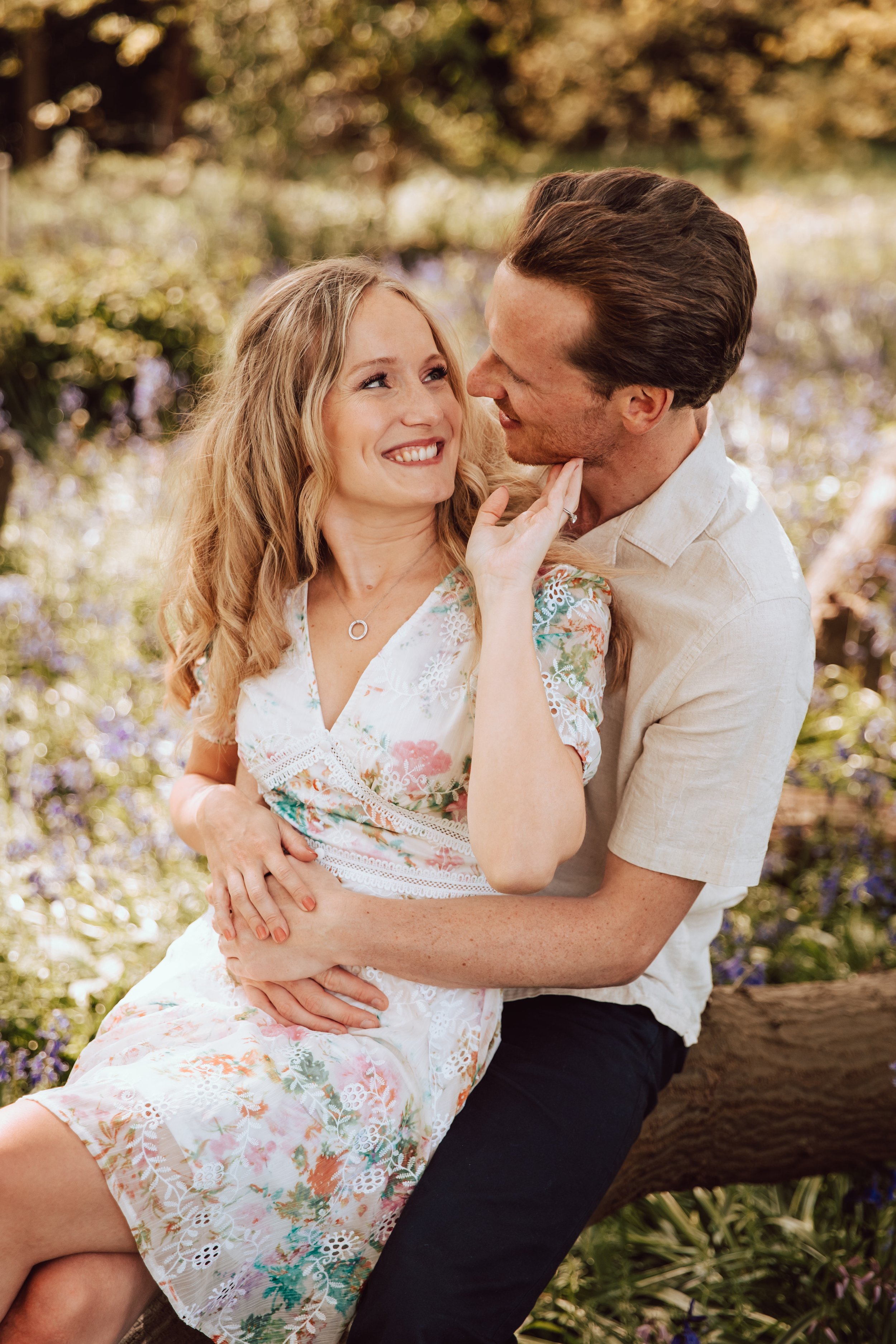 Pre-wedding photoshoot at Warley park, romantic couple posing in woodlands by essex and suffolk photographer liam gillan