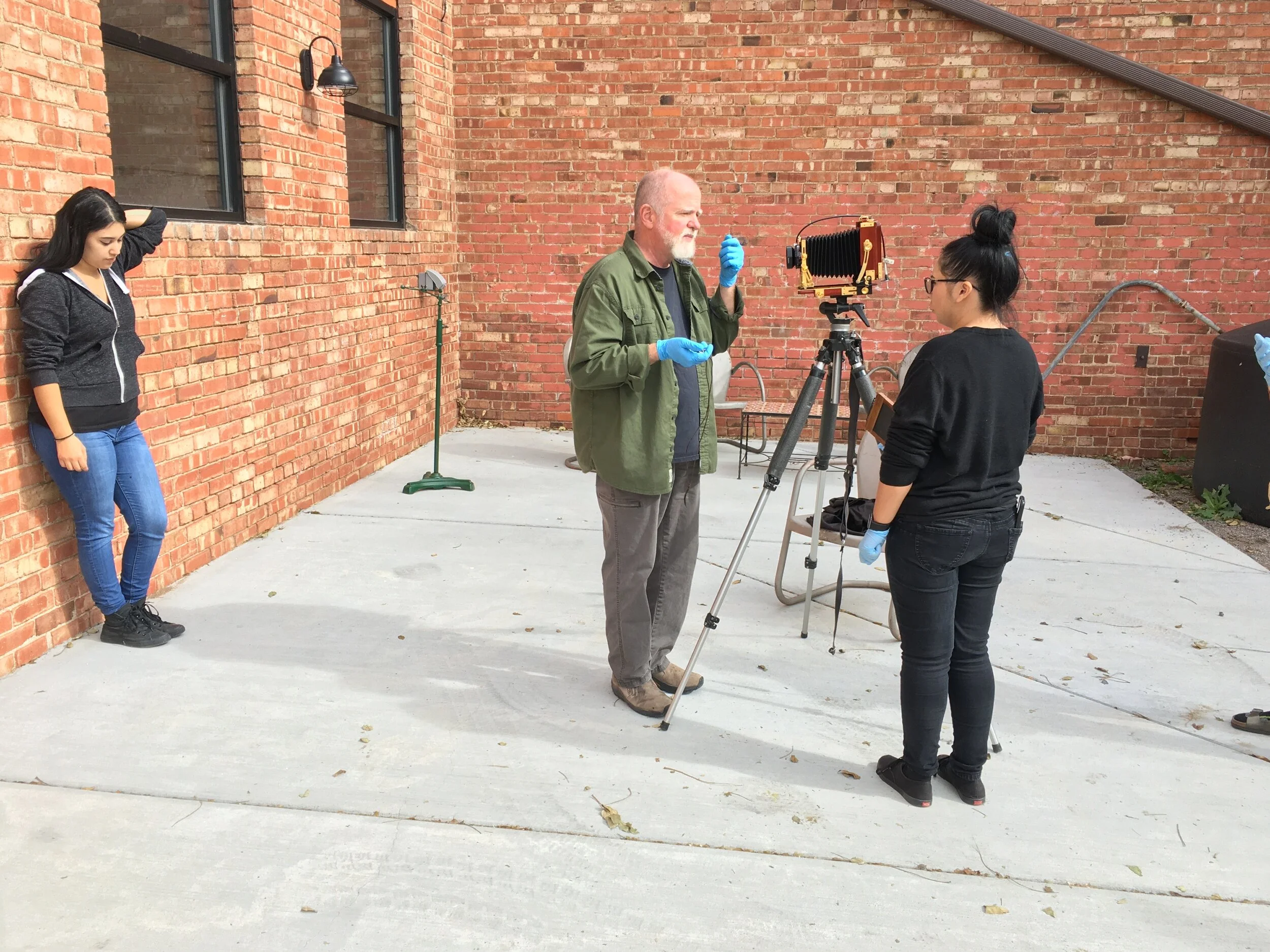 Setting up with shot with large format camera