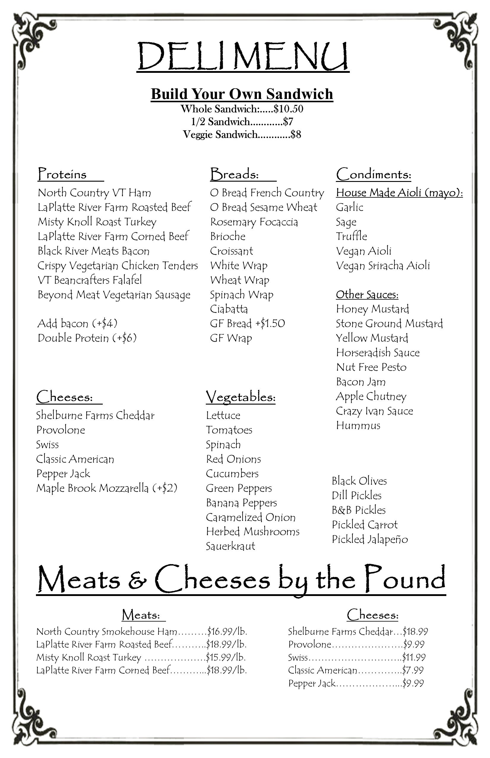 Menu 1 — The Mill Market