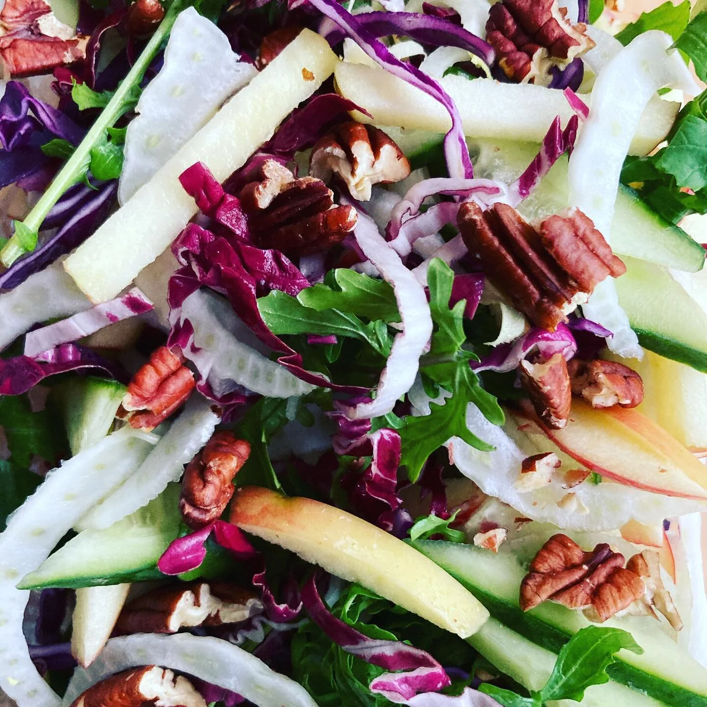 Salad in winter you say? Apple, radicchio, endive, fennel and pecan makes it seasonal and delicious. #seasonalfood #salad #ooginalutrecht #organicfood #biologischeten #herfstrecept #voedingsdeskundige #personalchef