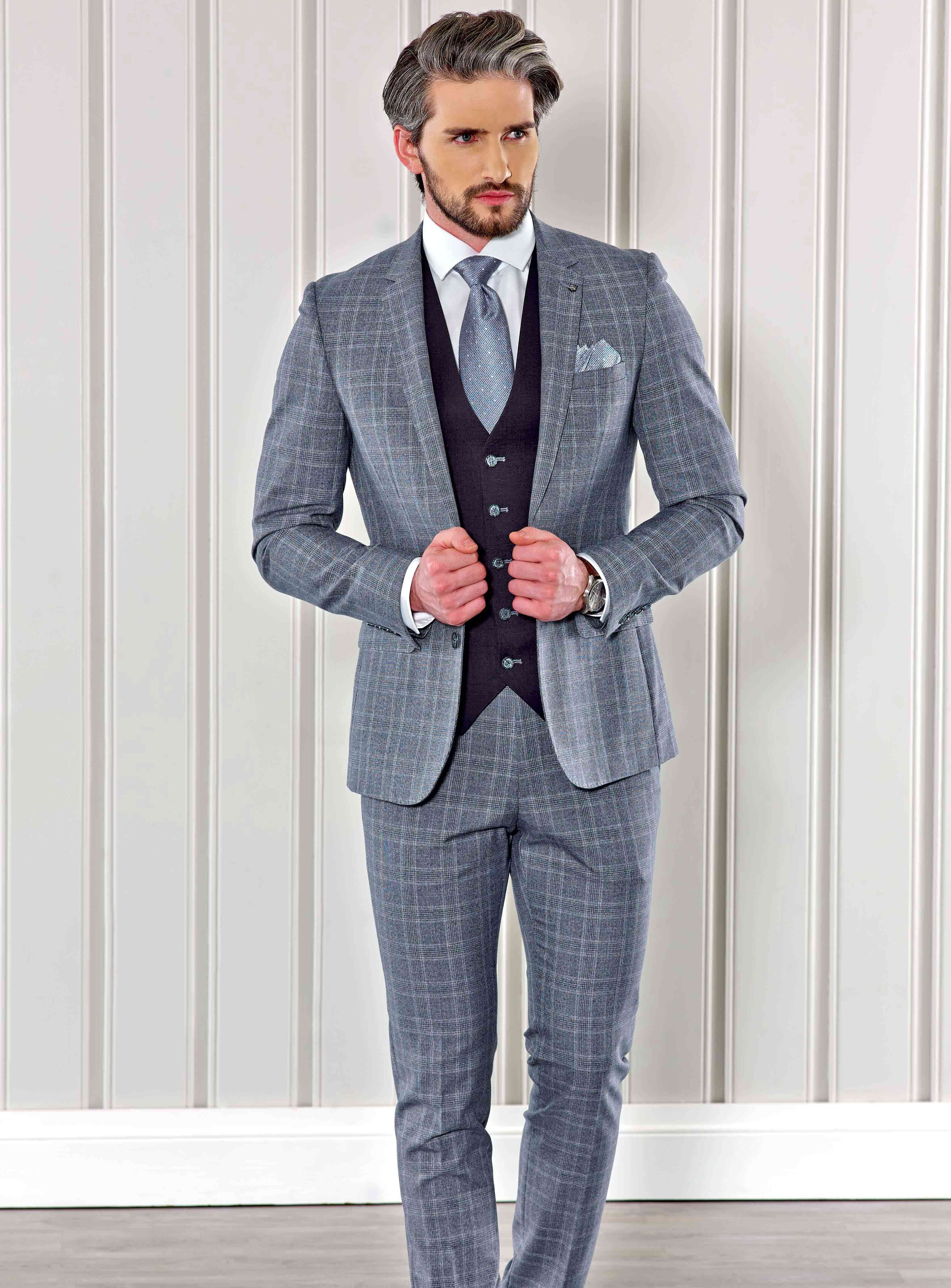 Grey Check Three Piece Suit