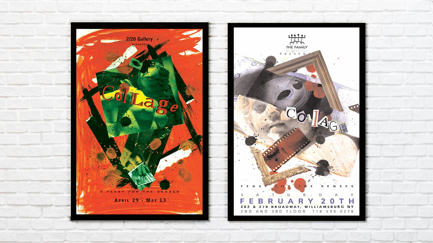 Promotional posters for a series of multi-media gallery art events