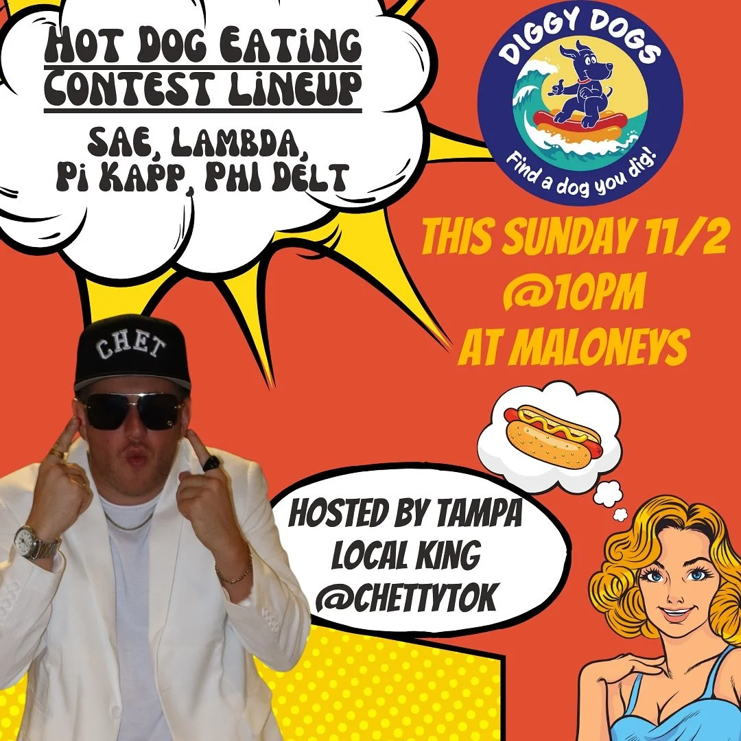 🔥 Sunday at 10 pm &ndash; the hot-dog eating showdown is ON! 

Who will take 1st place and claim the title? 🏆

Vote in our story NOW and back your fave frat👏🏻

#Tampaeats #hotdog #hotdogeatingcontest #ut #frat