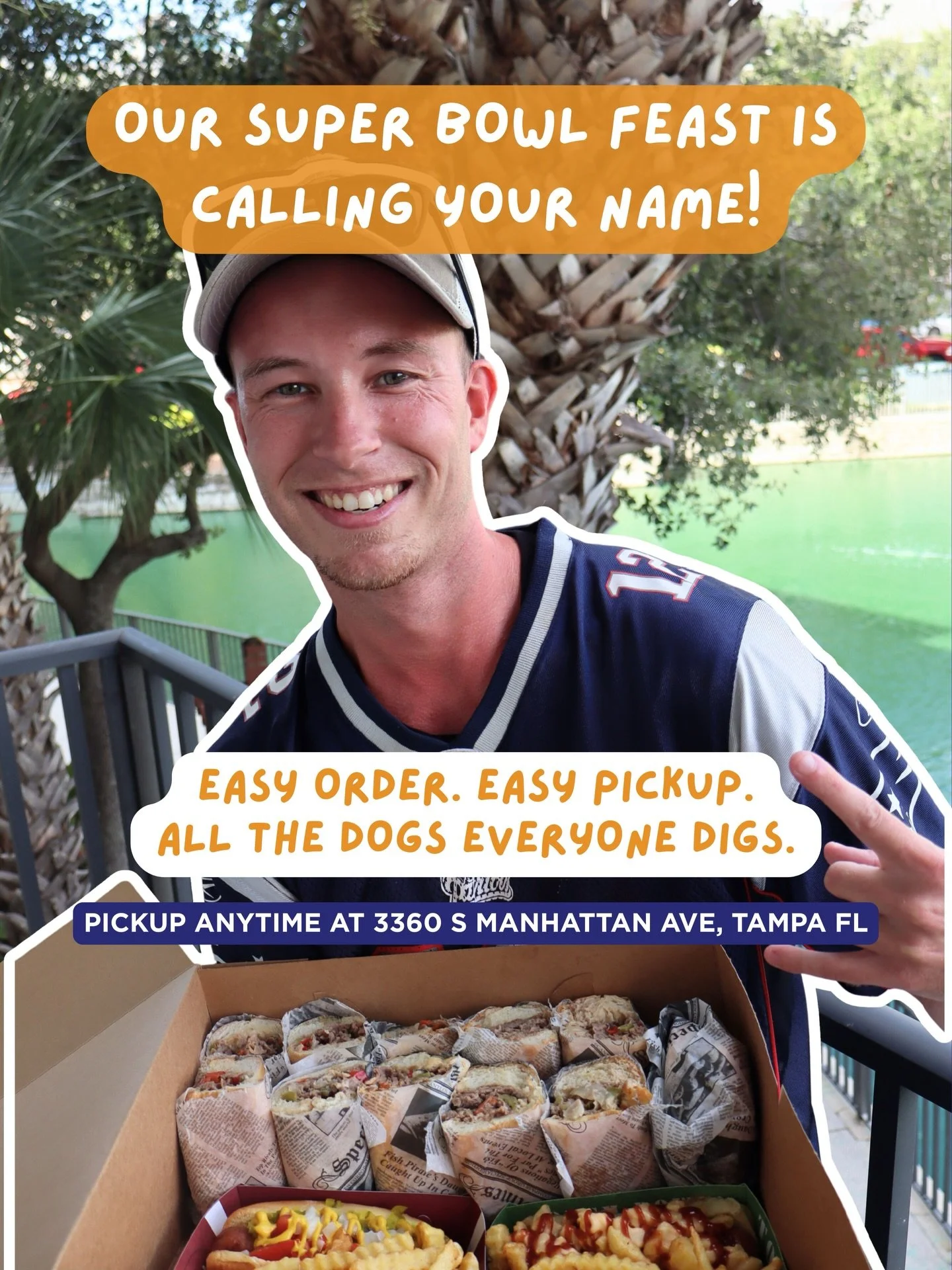 Fuel your Super Bowl party with SPECIAL SUPERBOWL PRICES🏈👏🏻

Grab our loaded specialty dogs, juicy burgers, and house-made Philly&rsquo;s&mdash;ready for pickup so you can focus on the big plays.

Order now and let the feast begin!😎

#tampaeats #