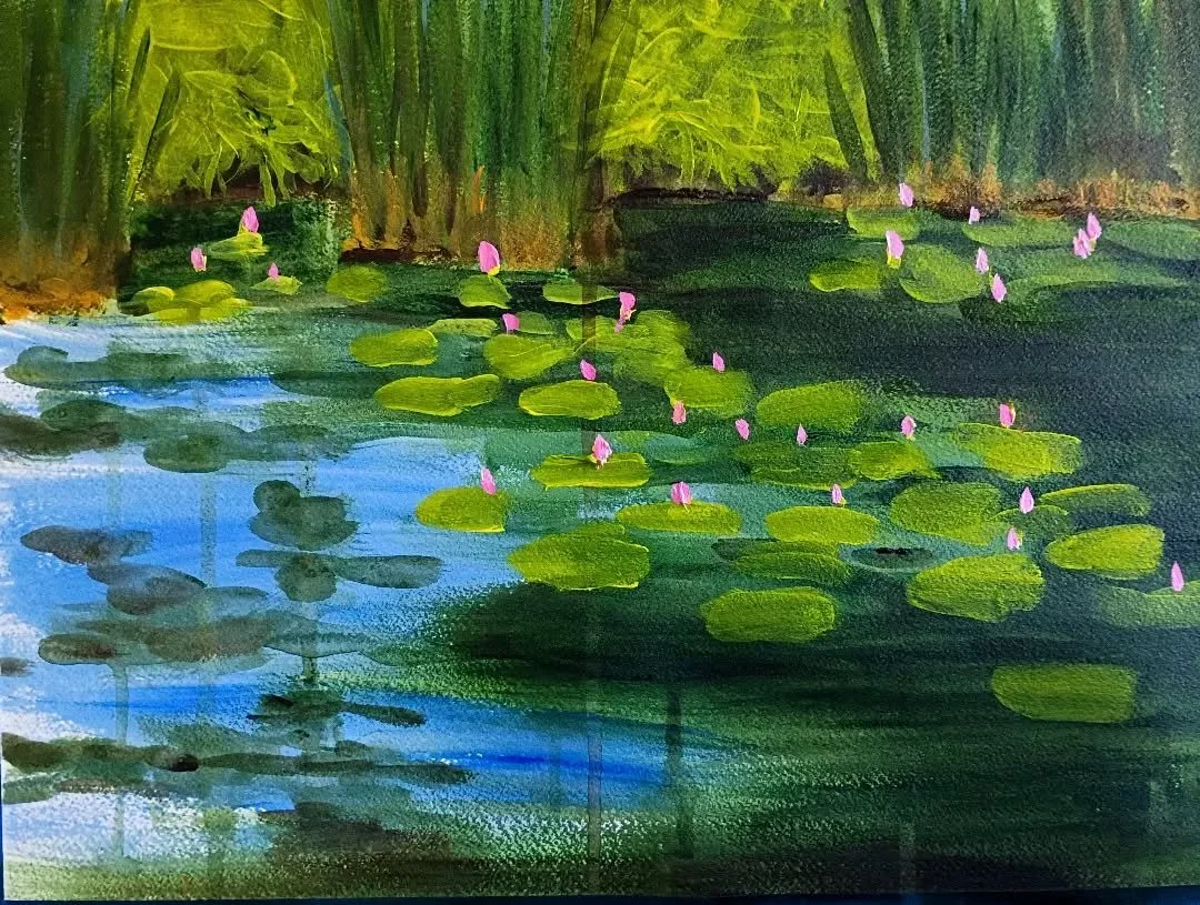 Lilly Pads, 16 x 20 inches, acrylic on paper. ©Ann Scott 2026