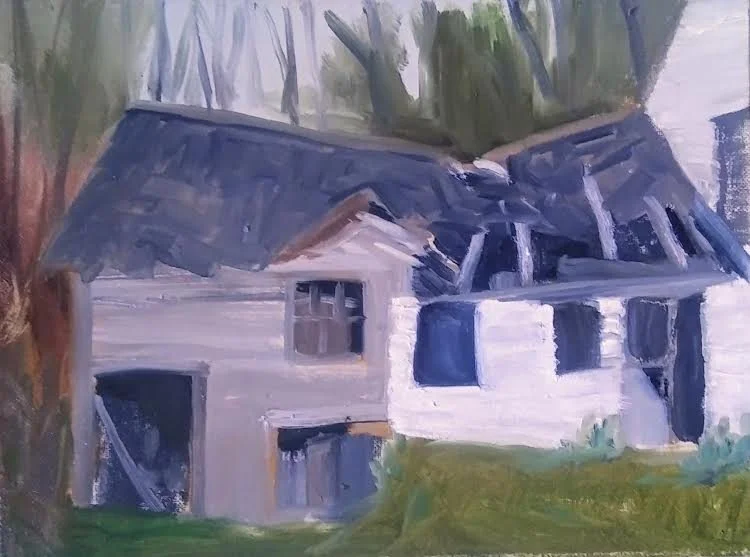 Rotted White House, 9 x 12 in, plein air oil. ©Ann Scott 2025