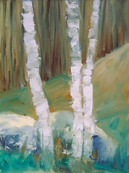 Birches 2, 12 x 9 inch, oil. ©Ann Scott 2025