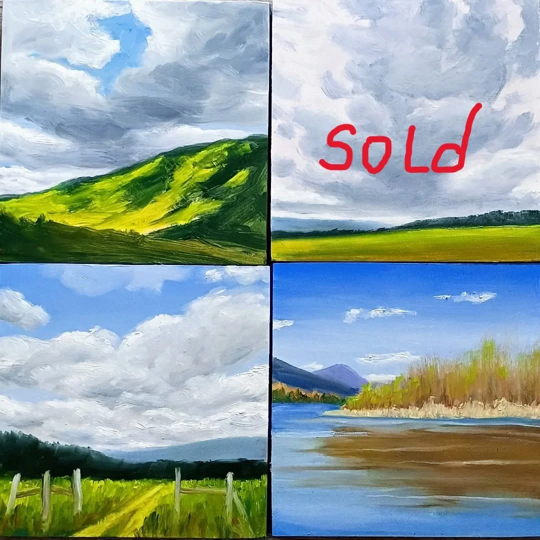 8 x 8 inch paintings. All oil on mounted panel. ©Ann Scott 2025-2026. I was given a stack of 8 x 8 inch panels by a fellow artist that was not going to use them. I really enjoyed painting this size.