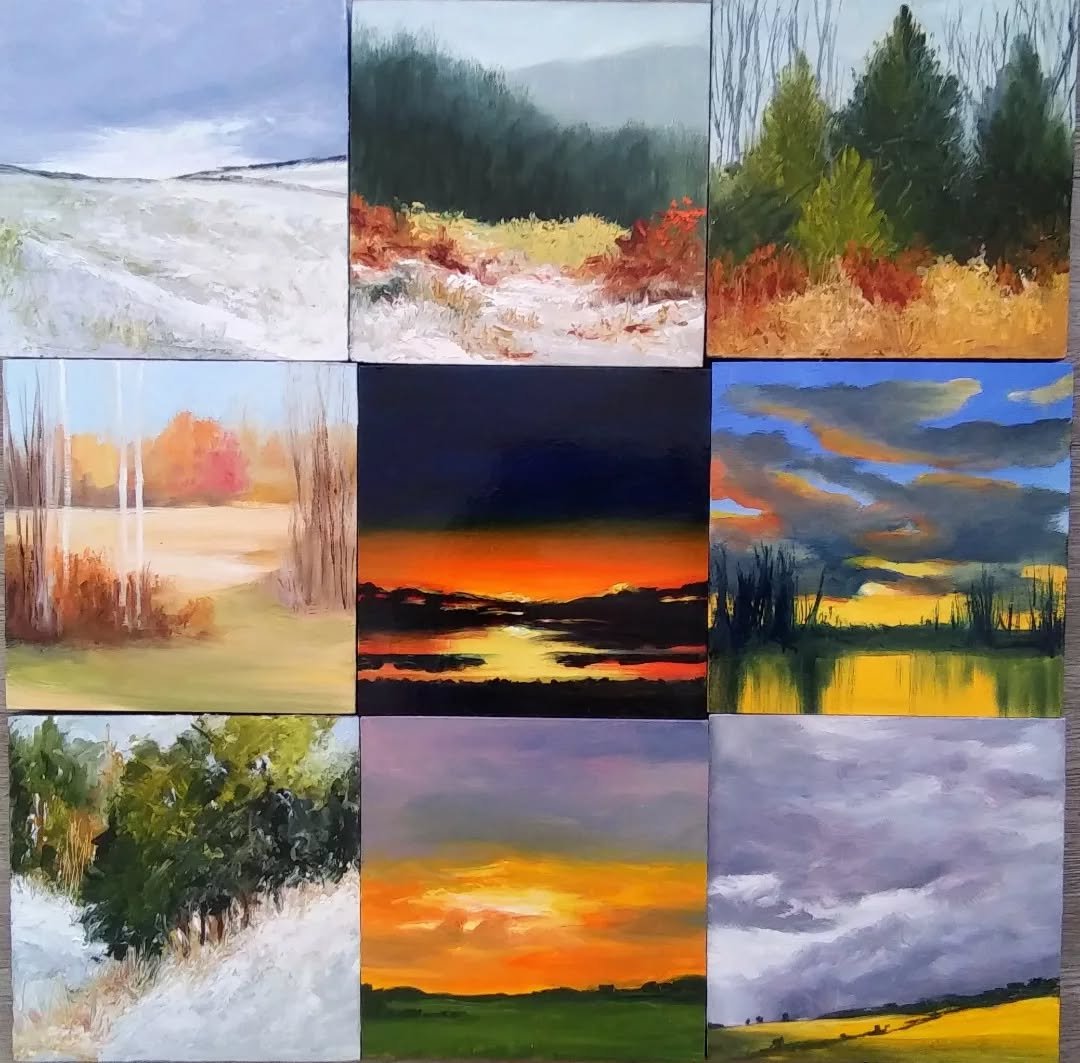 8 x 8 inch paintings. All oil on mounted panel. ©Ann Scott 2025-2026. I was given a stack of 8 x 8 inch panels by a fellow artist that was not going to use them. I really enjoyed painting this size.