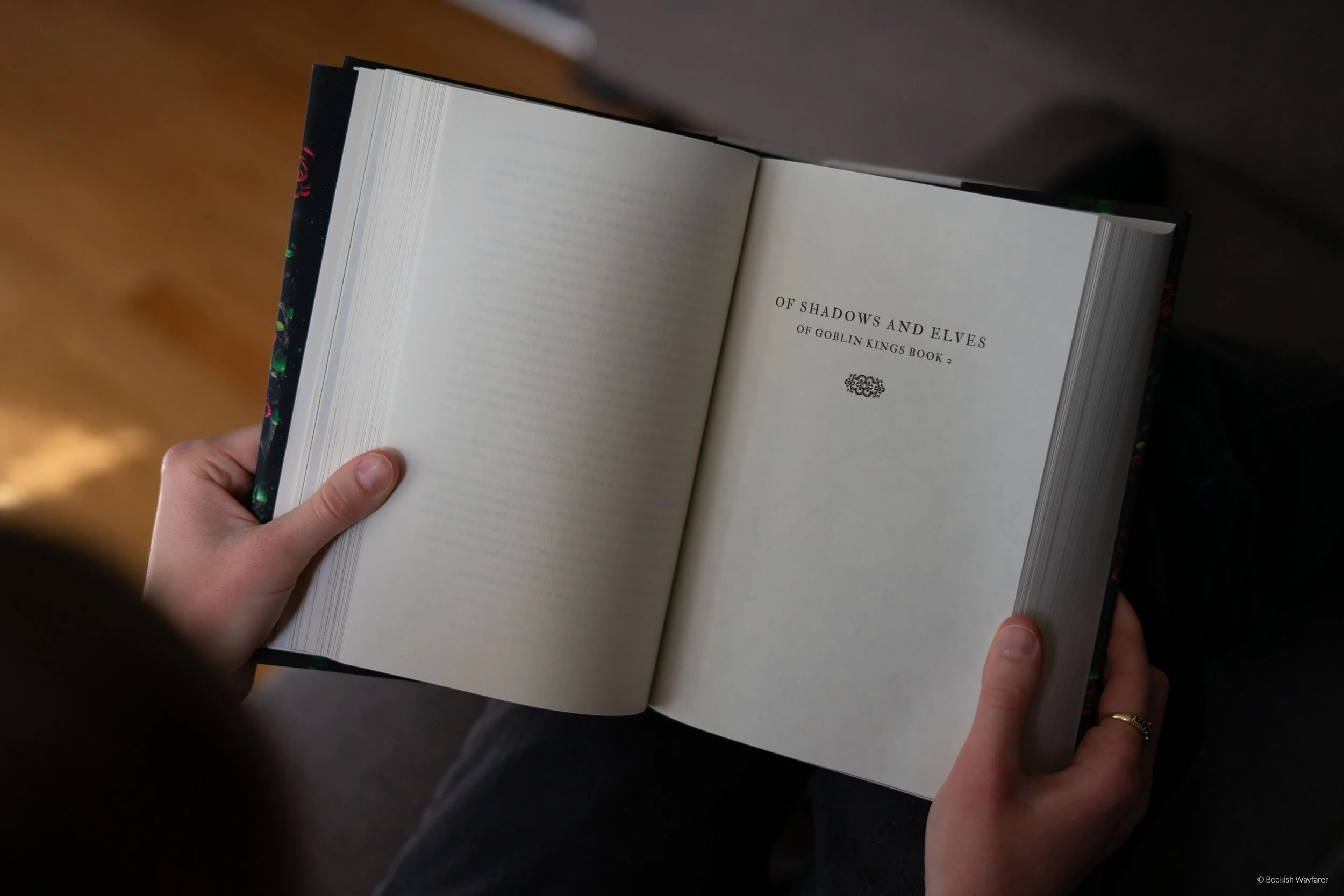The book Of Shadows and Elves opened to its title page