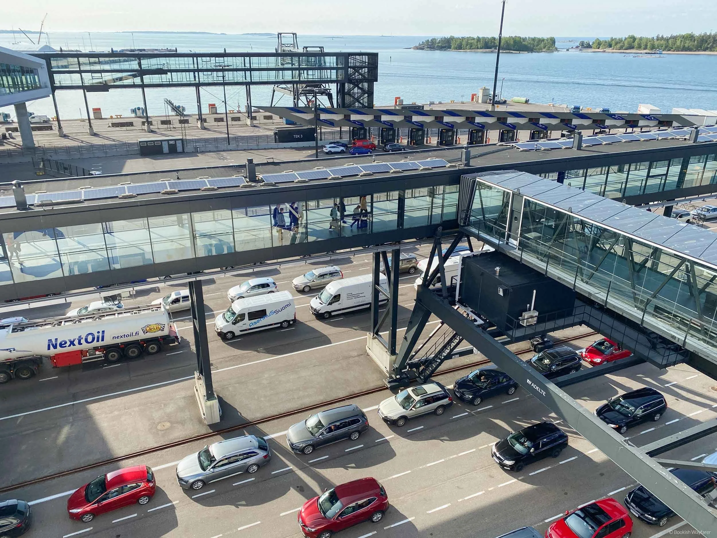 Cars lining up to board a ferry