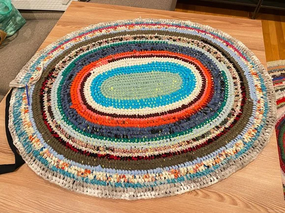 An in-progress rag rug