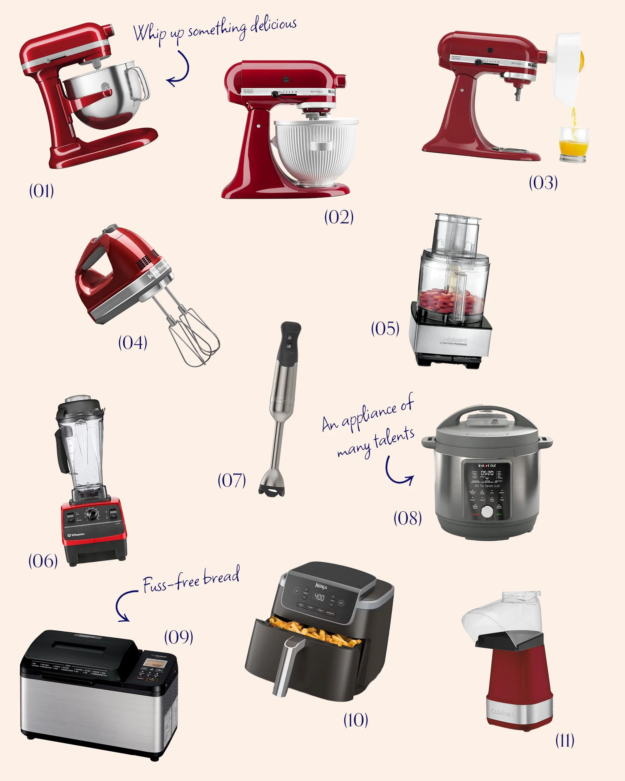 Collage of all of the recommended kitchen appliances