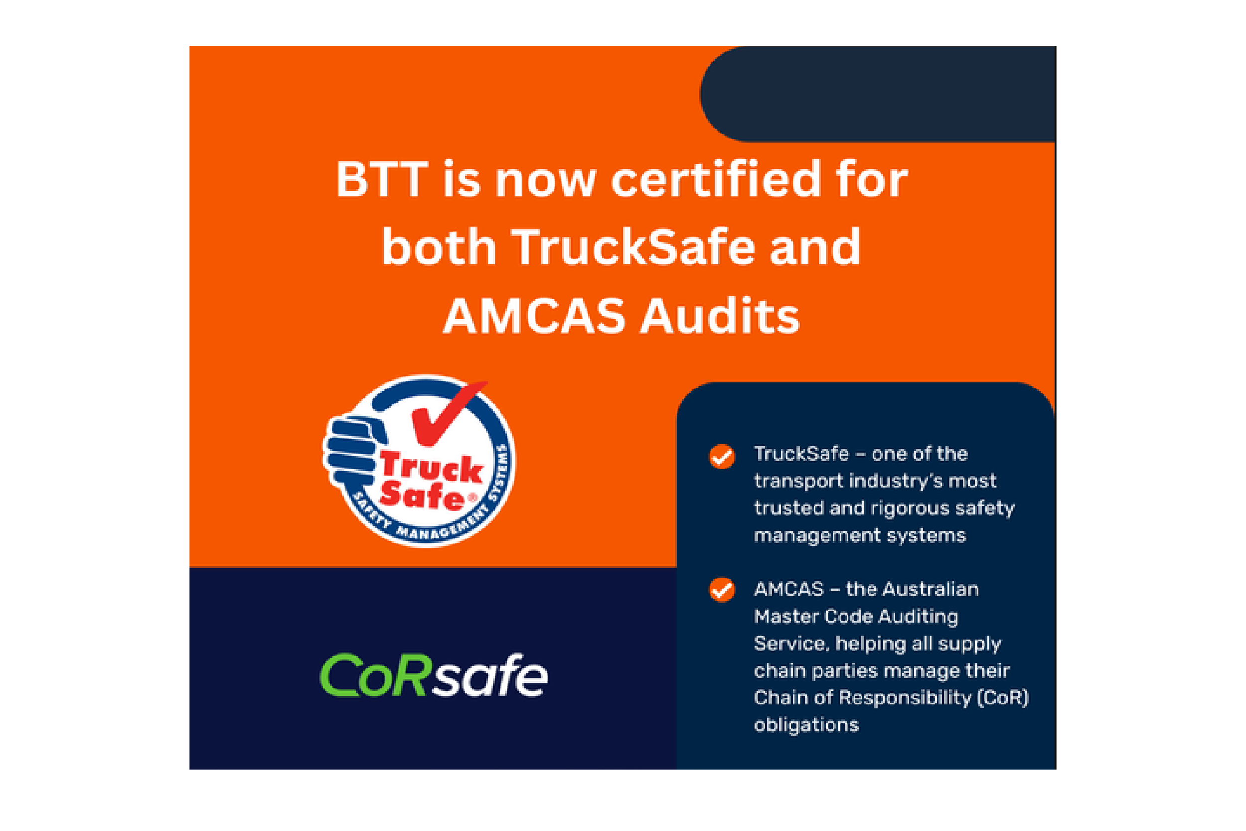 BTT Engineering is now certified for both TruckSafe and AMCAS audits!