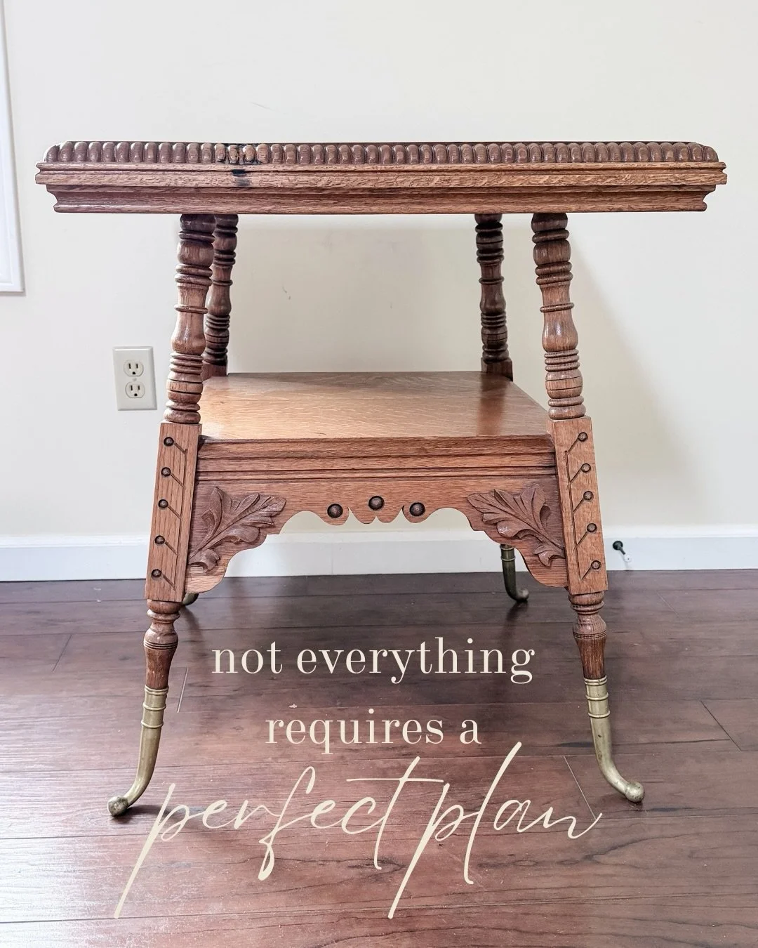 This was not on my to-do list. But yesterday I got an antique table from my mom, realized I desperately needed a filming corner, walked into Lowe&rsquo;s with zero plan, picked a paint color on instinct, and painted it all in about four hours. 

This
