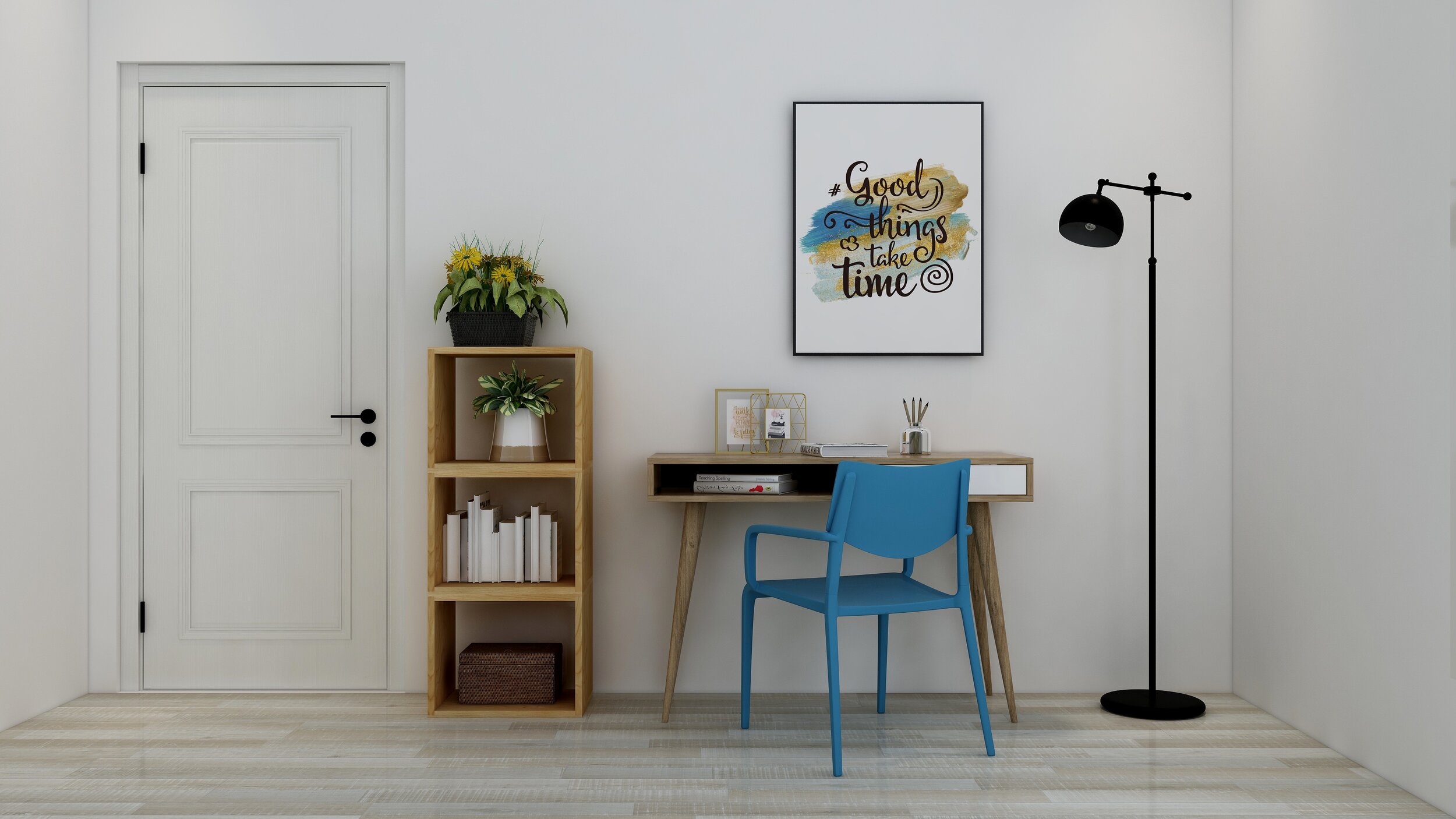 1.Find an area that you can dedicate to work.  - Whether you have a free wall, an empty room or even a corner of your bedroom, find a way to incorporate a space to work from home. 