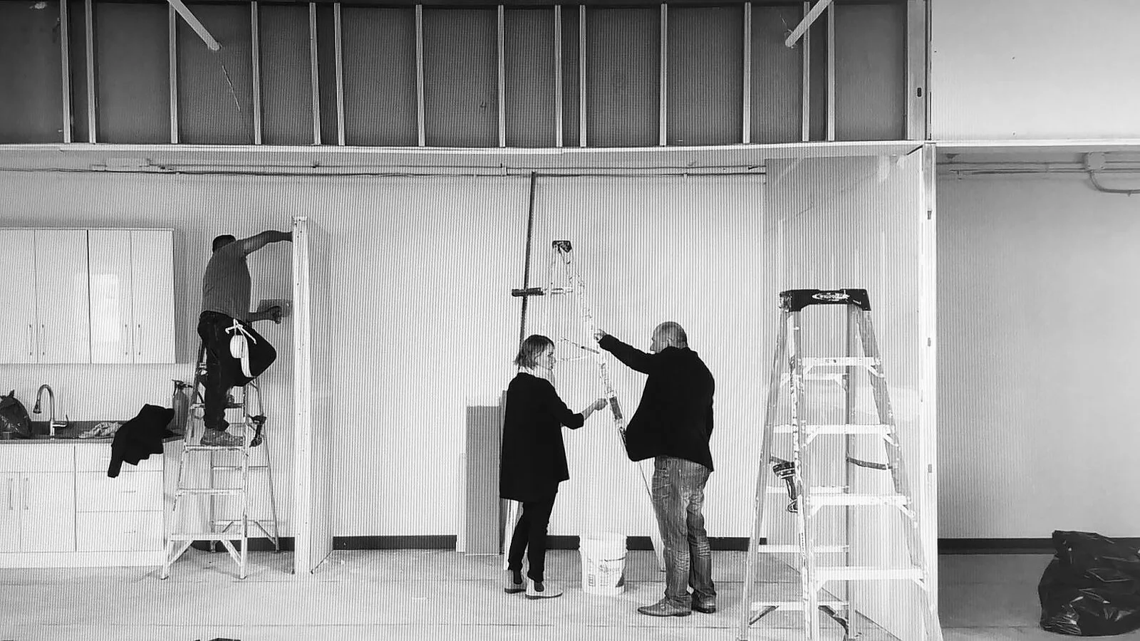 Ozge supervising the construction of the NY studio 