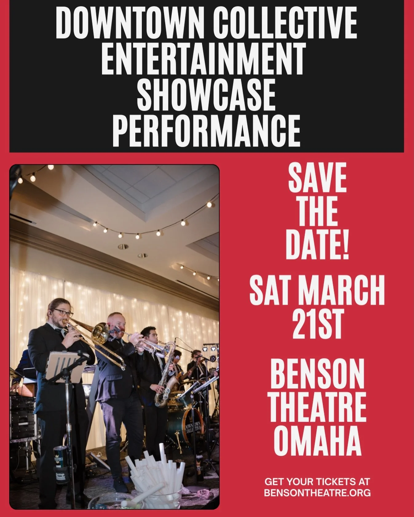 Omaha &mdash; we&rsquo;re bringing the show to the @bensontheatre on Saturday, March 21st 🎶🔥🎺 

Doors: 6:30pm
Show: 7:30pm

Come early, grab food and drinks from @abrahamcatering and settle in for a night of live music.

Tickets are officially LIV