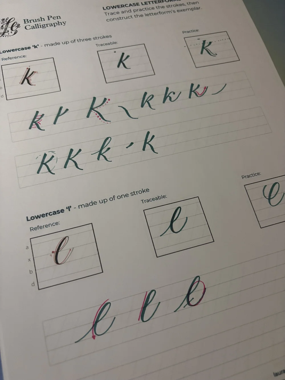 Week 1 worksheets for the calligraphy course