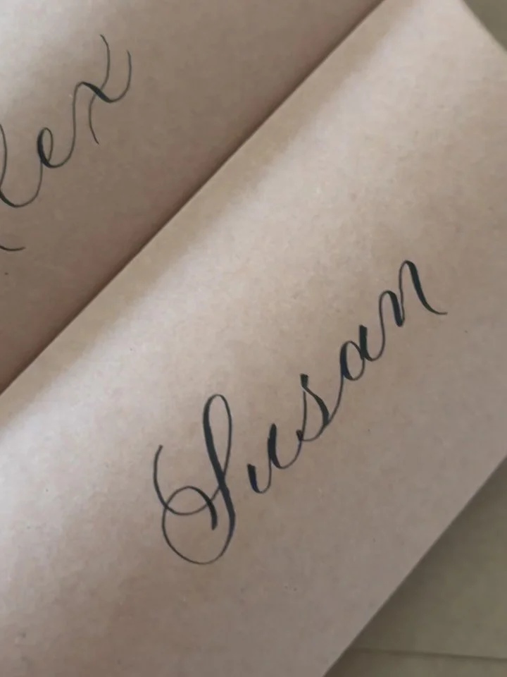 Personalised pillow boxes packed with pens ✍️✨ A lovely moment for me is getting starter packs ready for new workshop attendees. 

I get to connect to them before I&rsquo;ve even met them, carefully, thoughtfully and mindfully, calligraphing their na