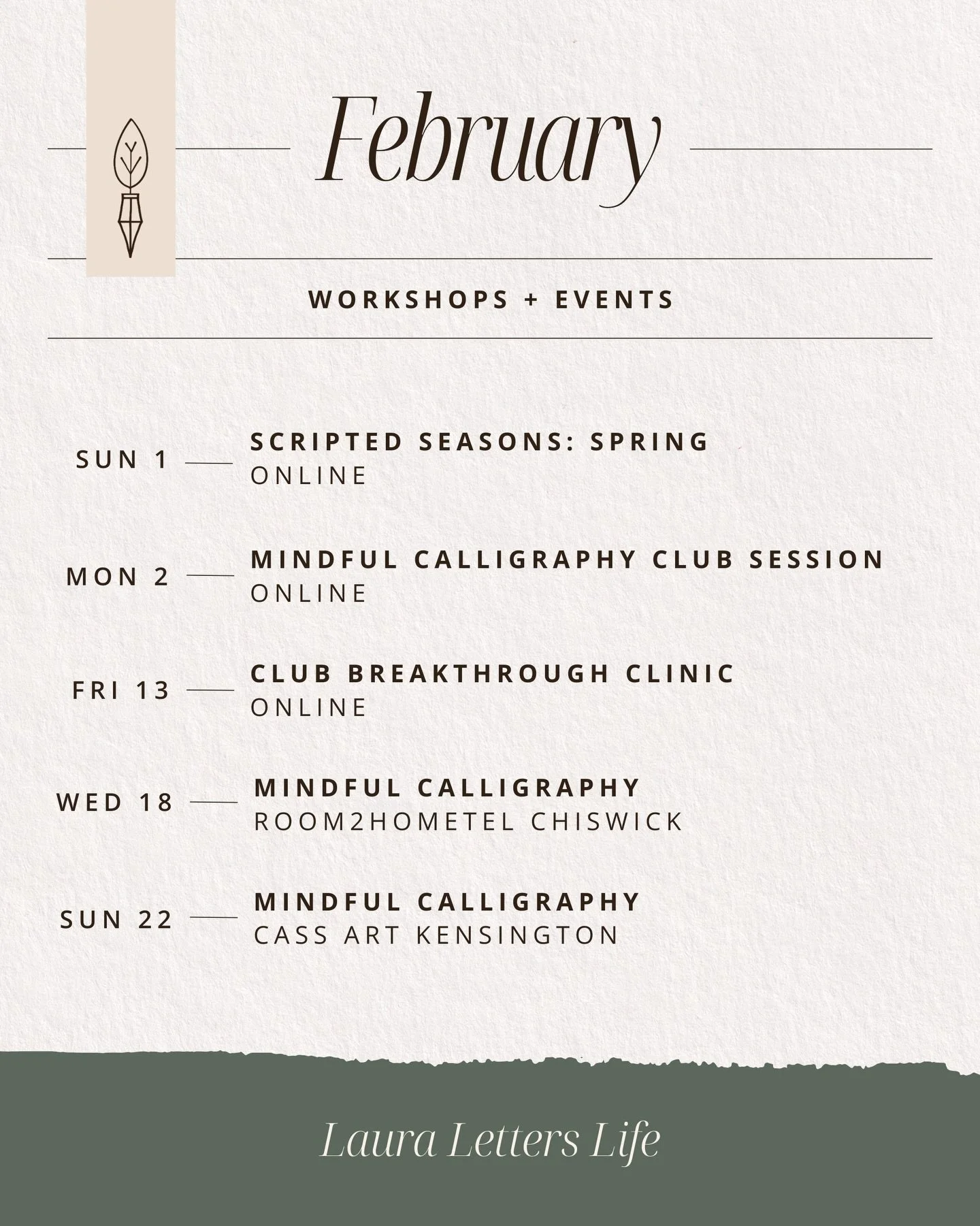 FEBRUARY &bull; MARCH &bull; APRIL EVENTS ✍️🌷🤗 Here we go, have a swipe and if you want to join a workshop, online or in person hit the link in my bio or comment &ldquo;SEND IT TO ME&rdquo; and I&rsquo;ll do just that.

Please note - The Creative F