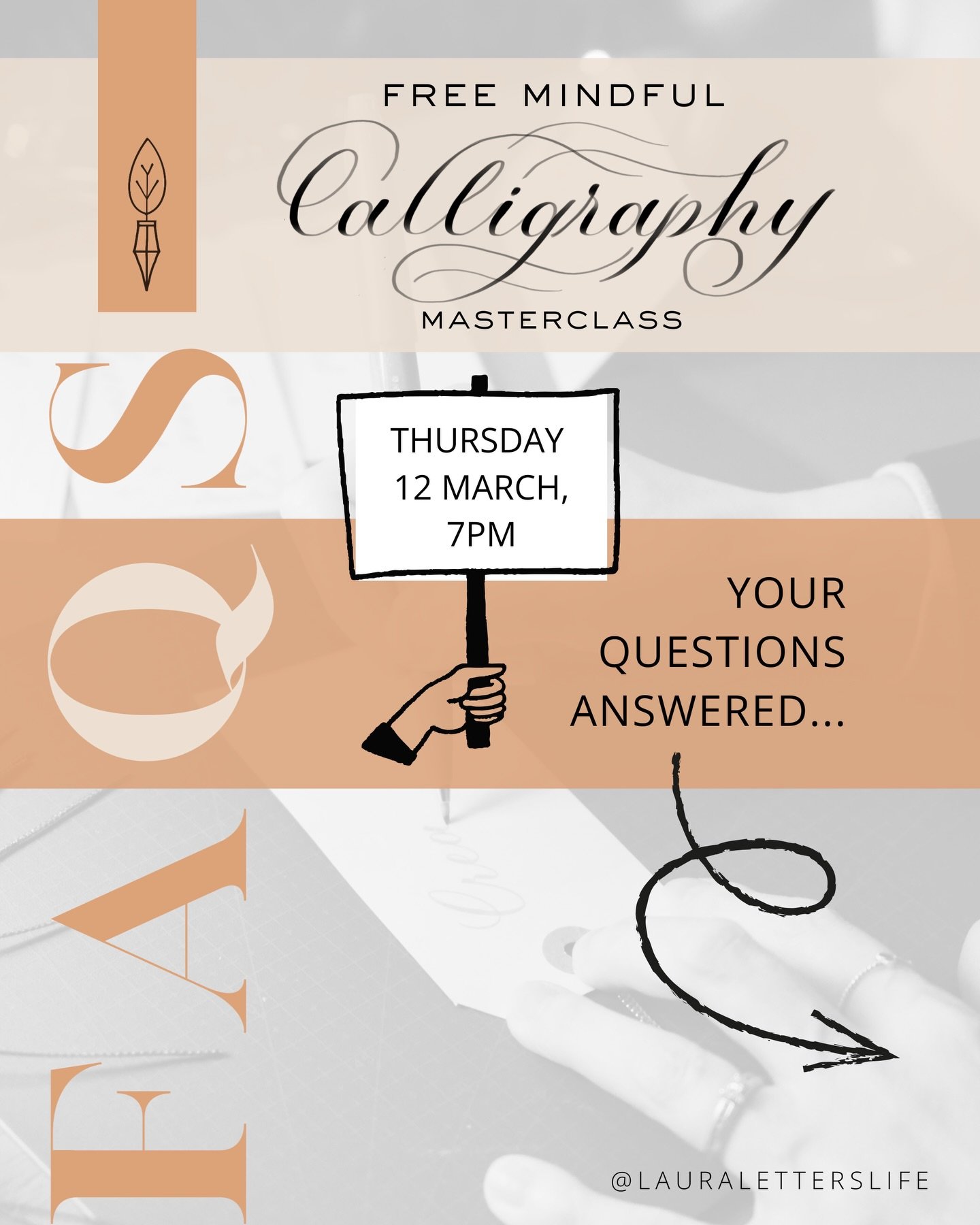 One week until the FREE masterclass 🎉🥳 Got questions? I hope these answer them! Otherwise drop a comment below and I&rsquo;ll get back to you 🤗✍️✨

FREE MINDFUL CALLIGRAPHY MASTERCLASS
Thursday 12 March, 7pm (UK time) online 🖥️👋

Discover the ca