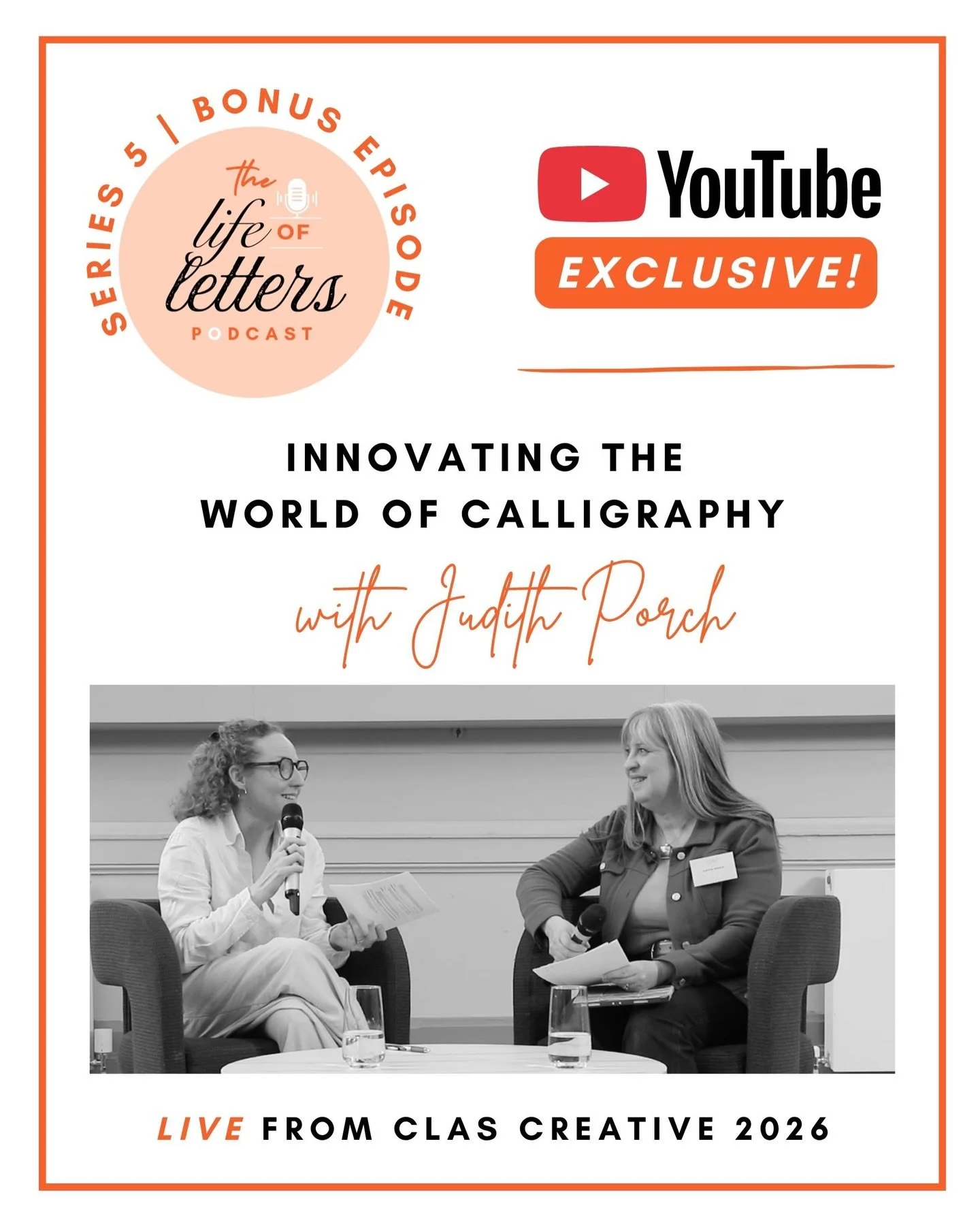 It&rsquo;s live on YouTube!!! Our bonus episode with @judithporch 🎙️🎉✨ Go check out our first in person live podcast (with audience!) recorded at @clascalligraphyletteringarts.

Thanks to @shutterscp for filming and @thesecondhalf_substack for bein