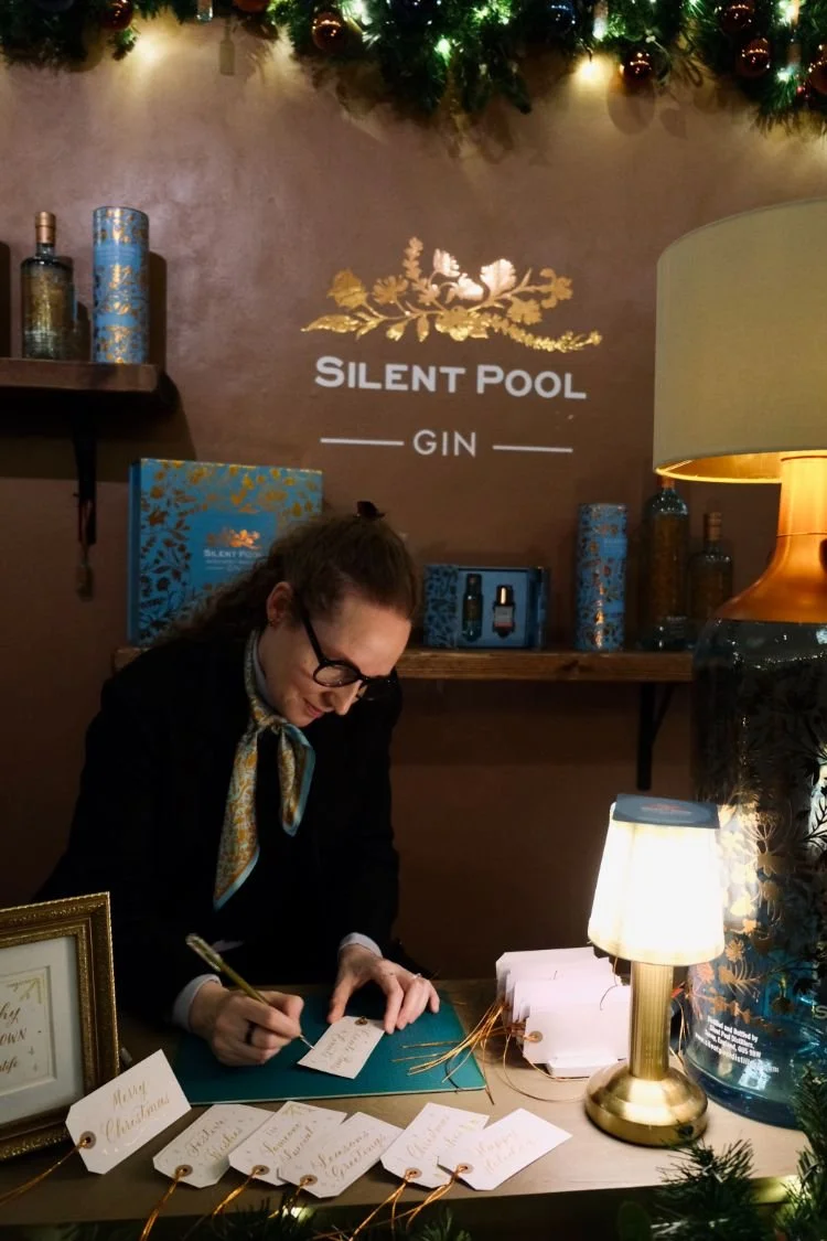 Live event calligraphy at Silent Pool Gin Christmas activation event experience