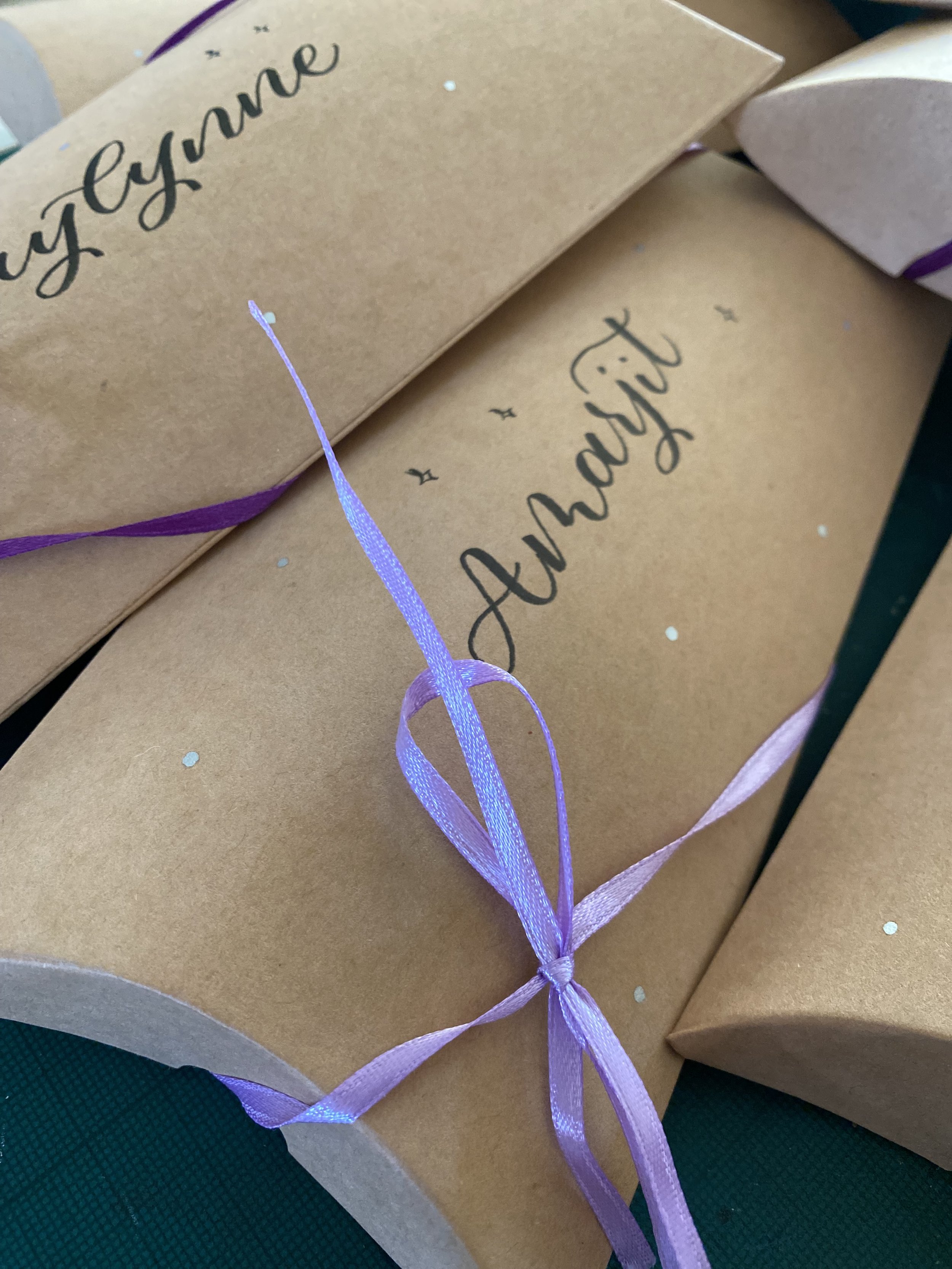 Personalised pillow boxes, place cards, gifts
