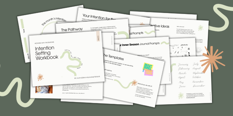 Scattered pages of the free downloadable Intention Setting Workbook