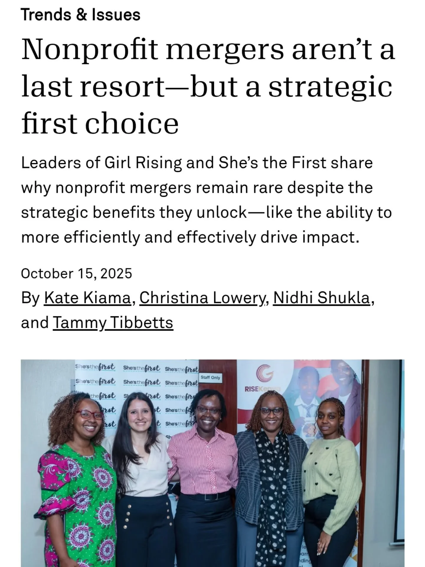 I'm so proud of this piece on @candiddotorg - and what a great photo of my @shesthefirst colleagues with @deborahodenyi from @girlrising, right? It's from the #GirlsFirstSummit in Kenya this past July.

We are committed to sharing our merger journey 